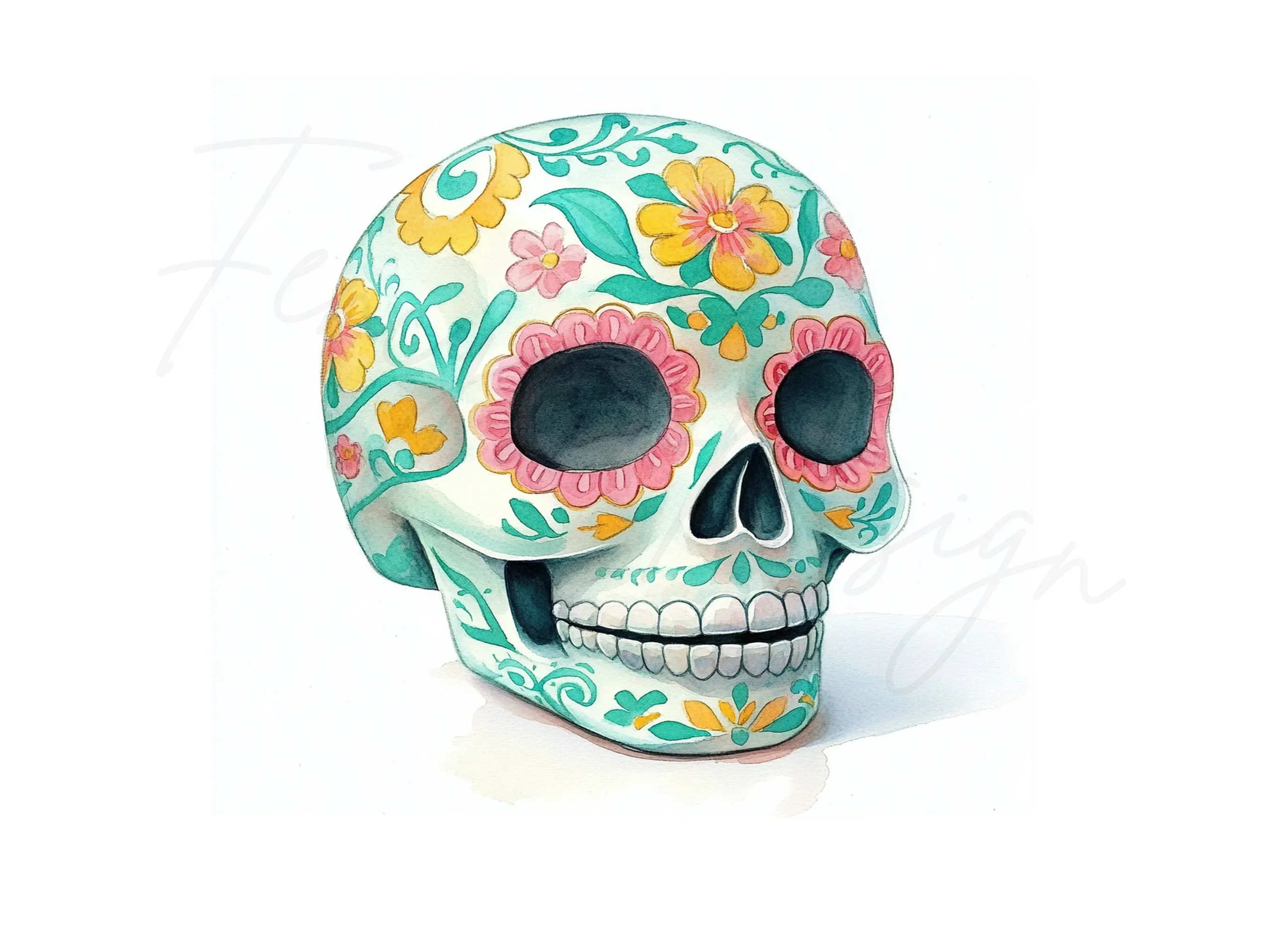 Vibrant Floral Sugar Skull Clipart Bundle - Image 3