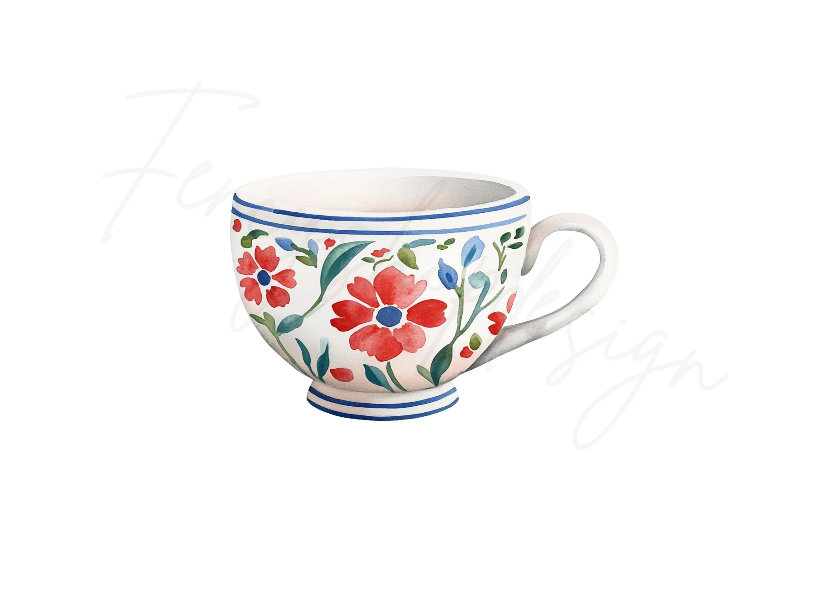 Vibrant Folk Floral Tea Cups Clipart Bundle - Image 3