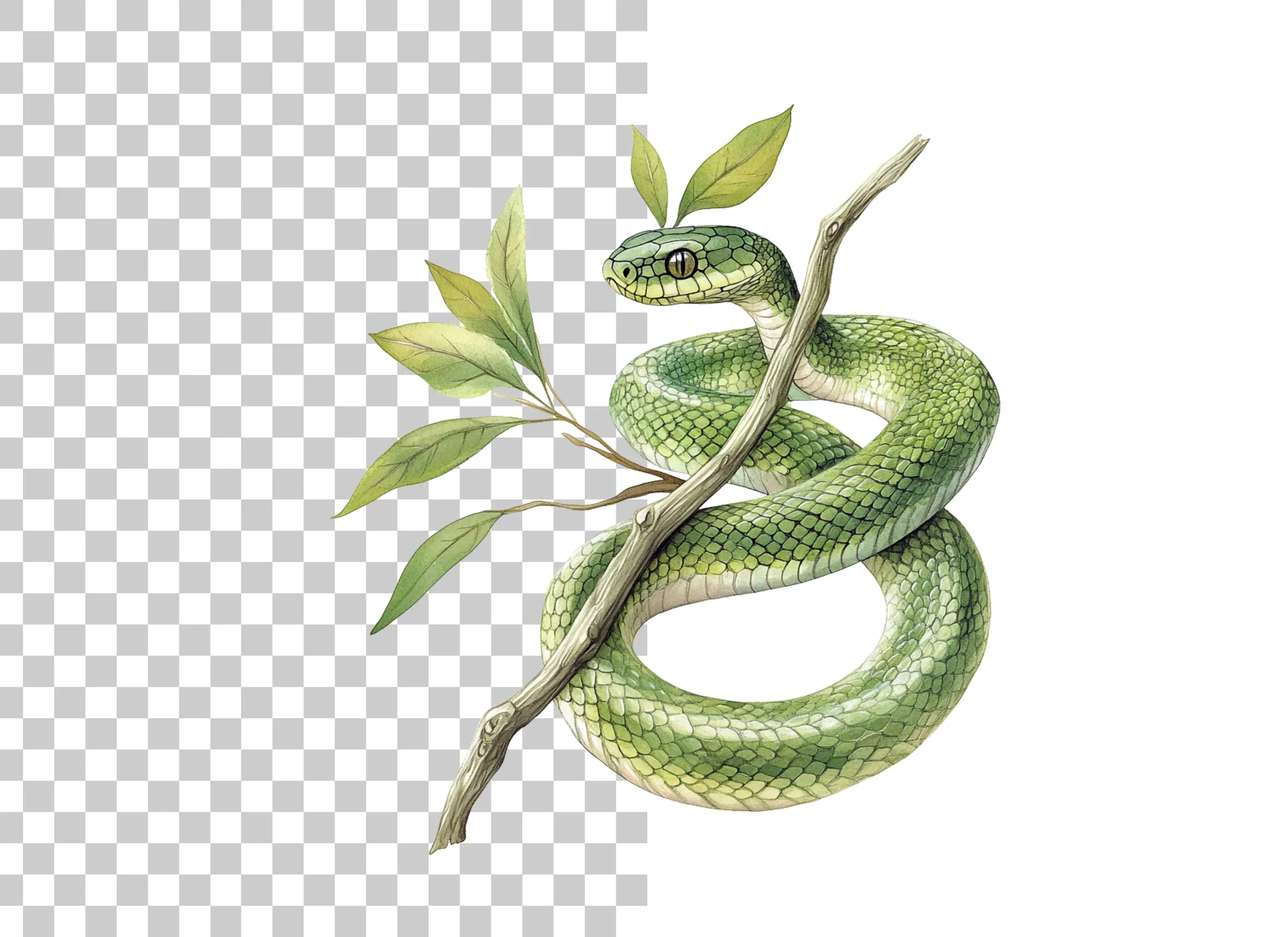 Vibrant Green Snake on Tree Branch Clipart Bundle - Image 2