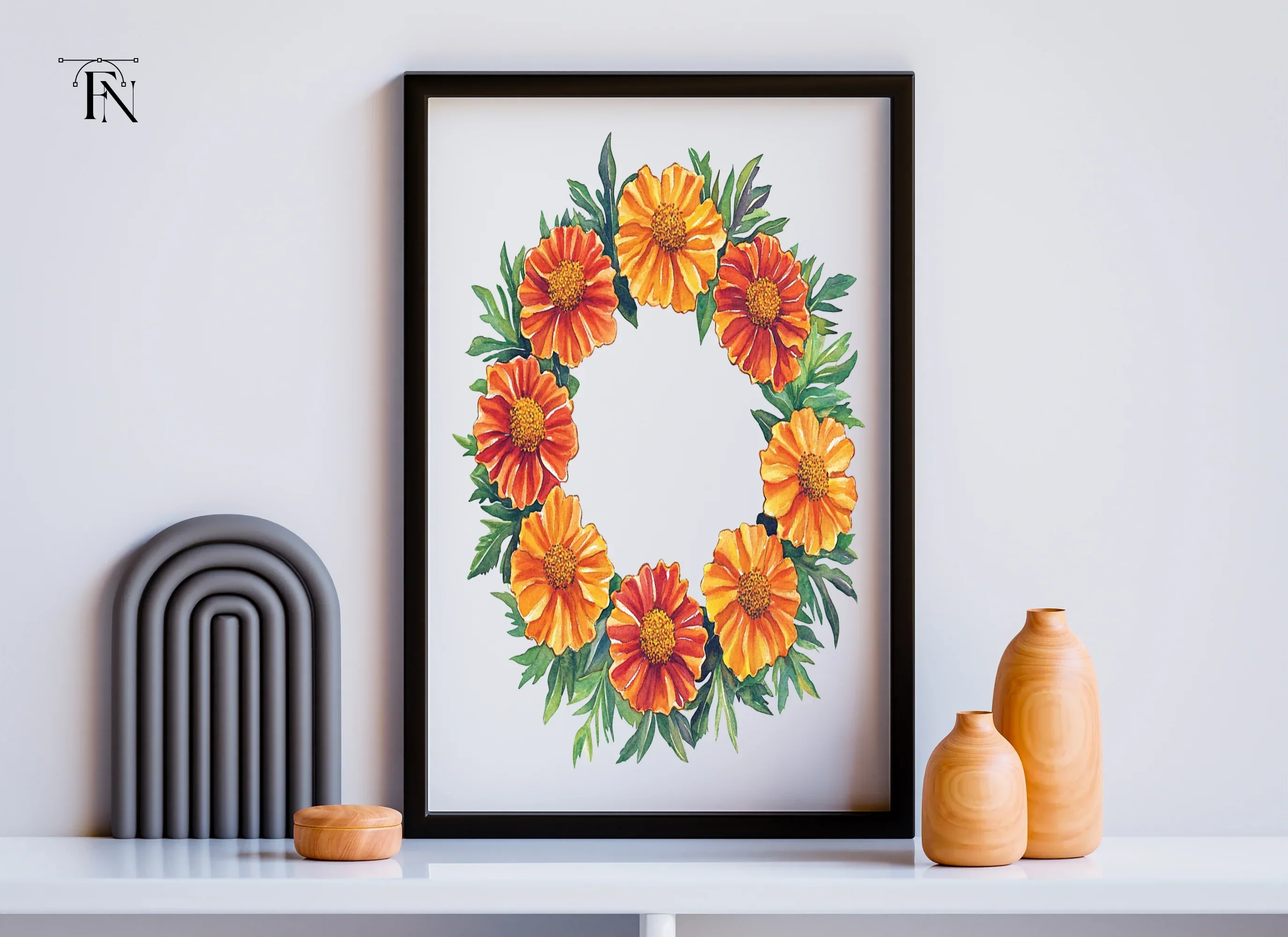 Vibrant Marigold Flower Wreath Clipart Bundle - Image 3