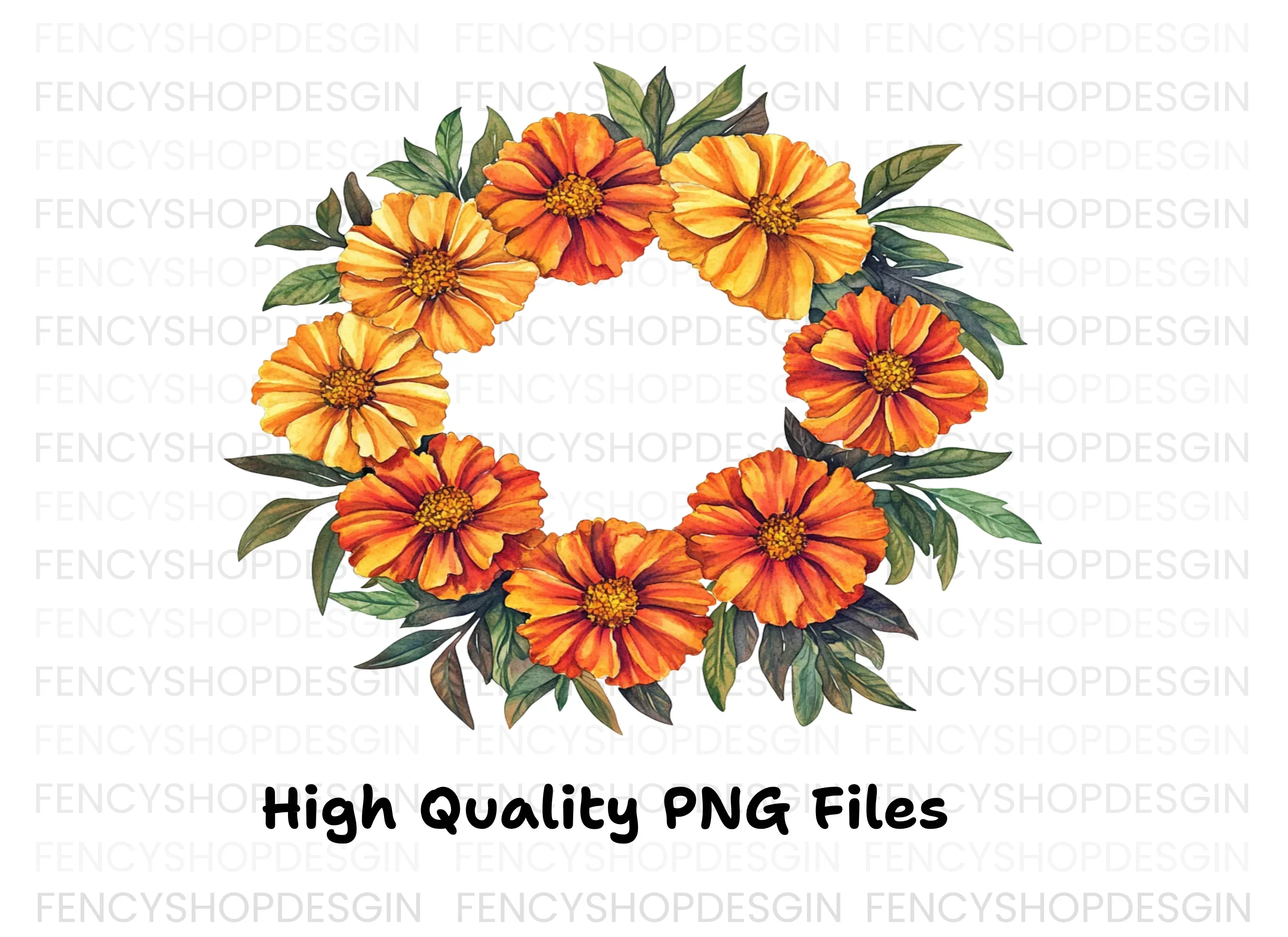 Vibrant Marigold Flower Wreath Clipart Bundle - Image 5