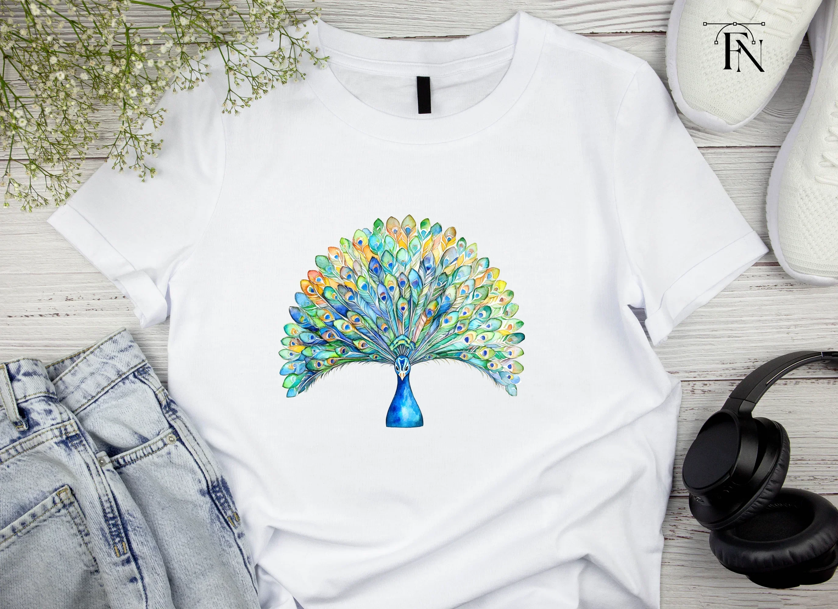 Vibrant Peacock Feather Fan Clipart Bundle - Image 4