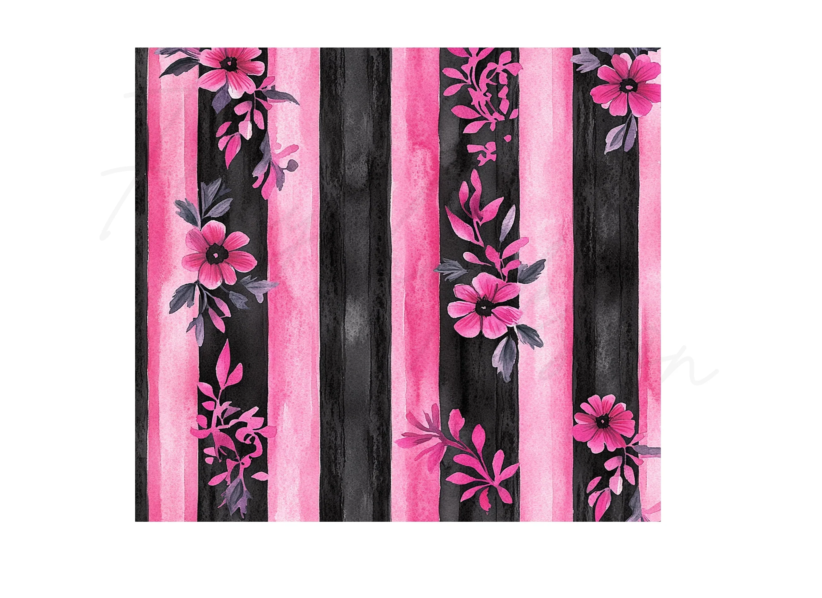 Vibrant Pink Black Floral Stripes Clipart Bundle - Image 2