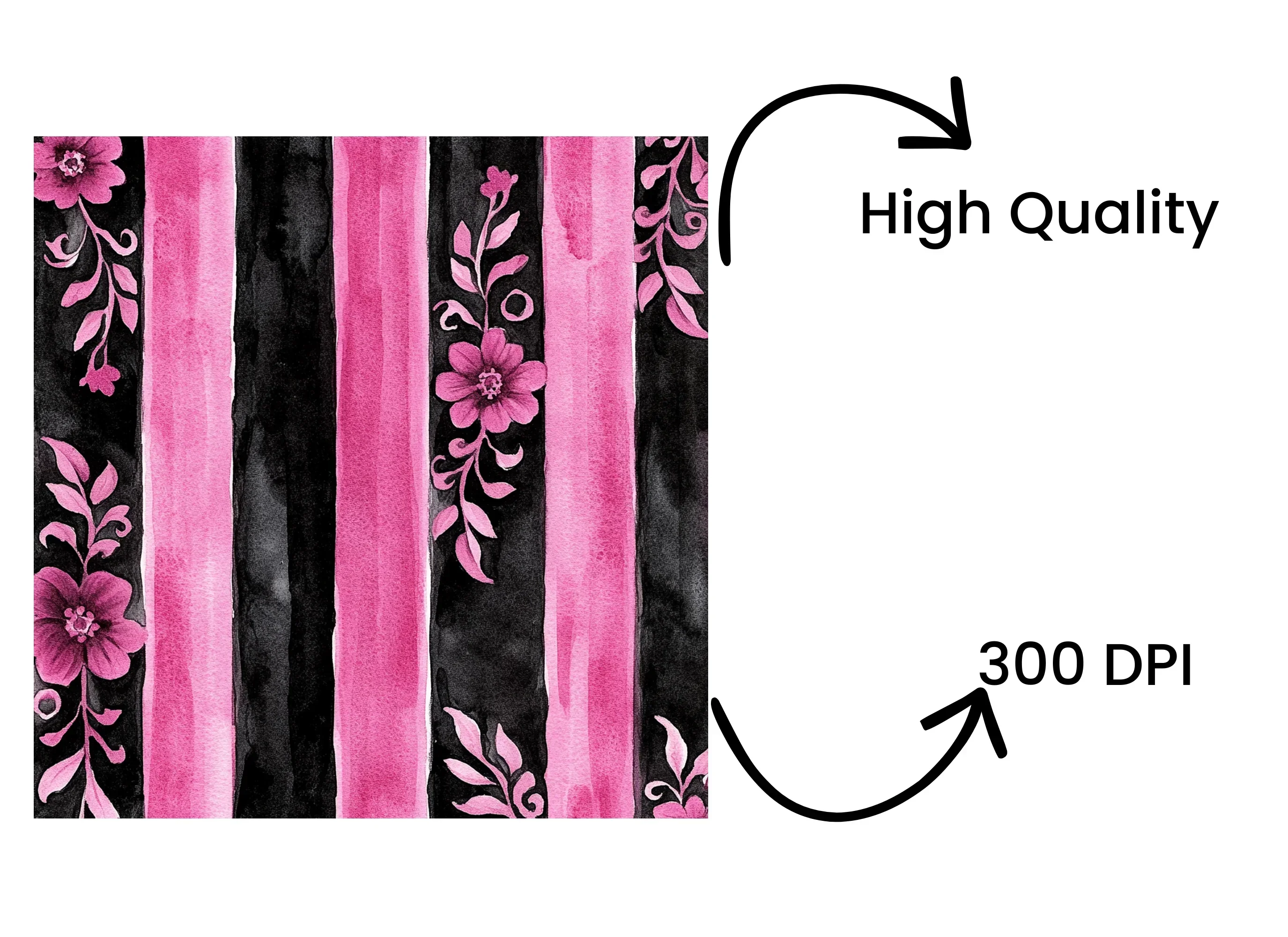 Vibrant Pink Black Floral Stripes Clipart Bundle - Image 4
