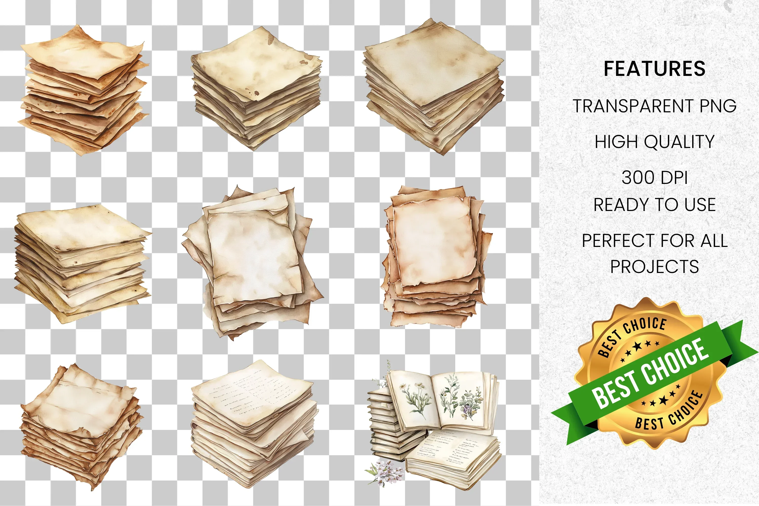 Vintage Aged Stacks Old Book Clipart Bundle - Image 2