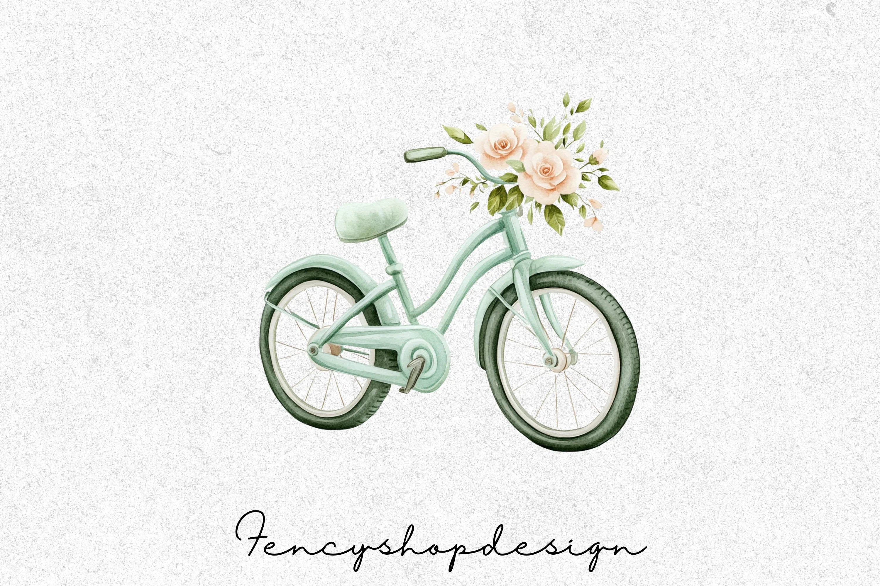 Vintage Bike Floral Basket Clipart Bundle - Image 3