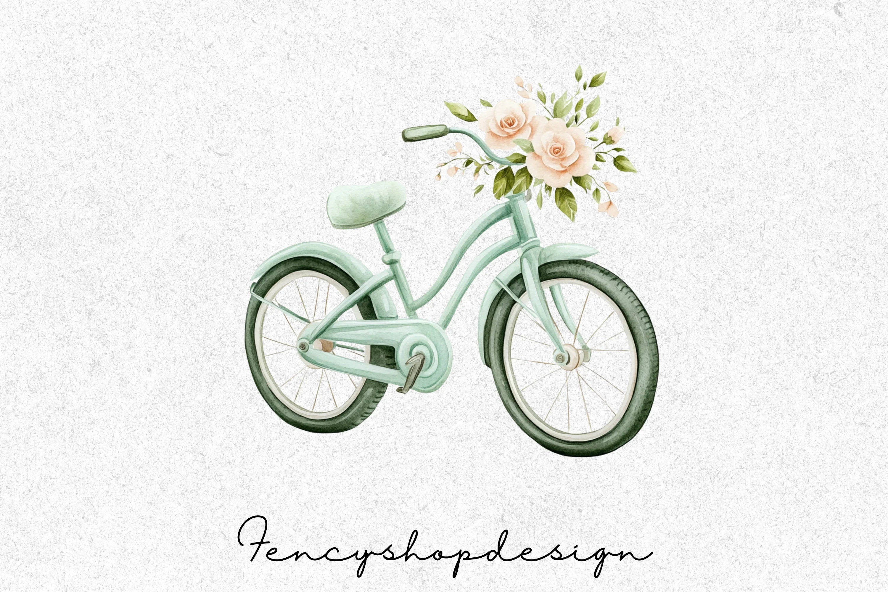 Vintage Bike Floral Basket Clipart Bundle - Image 4