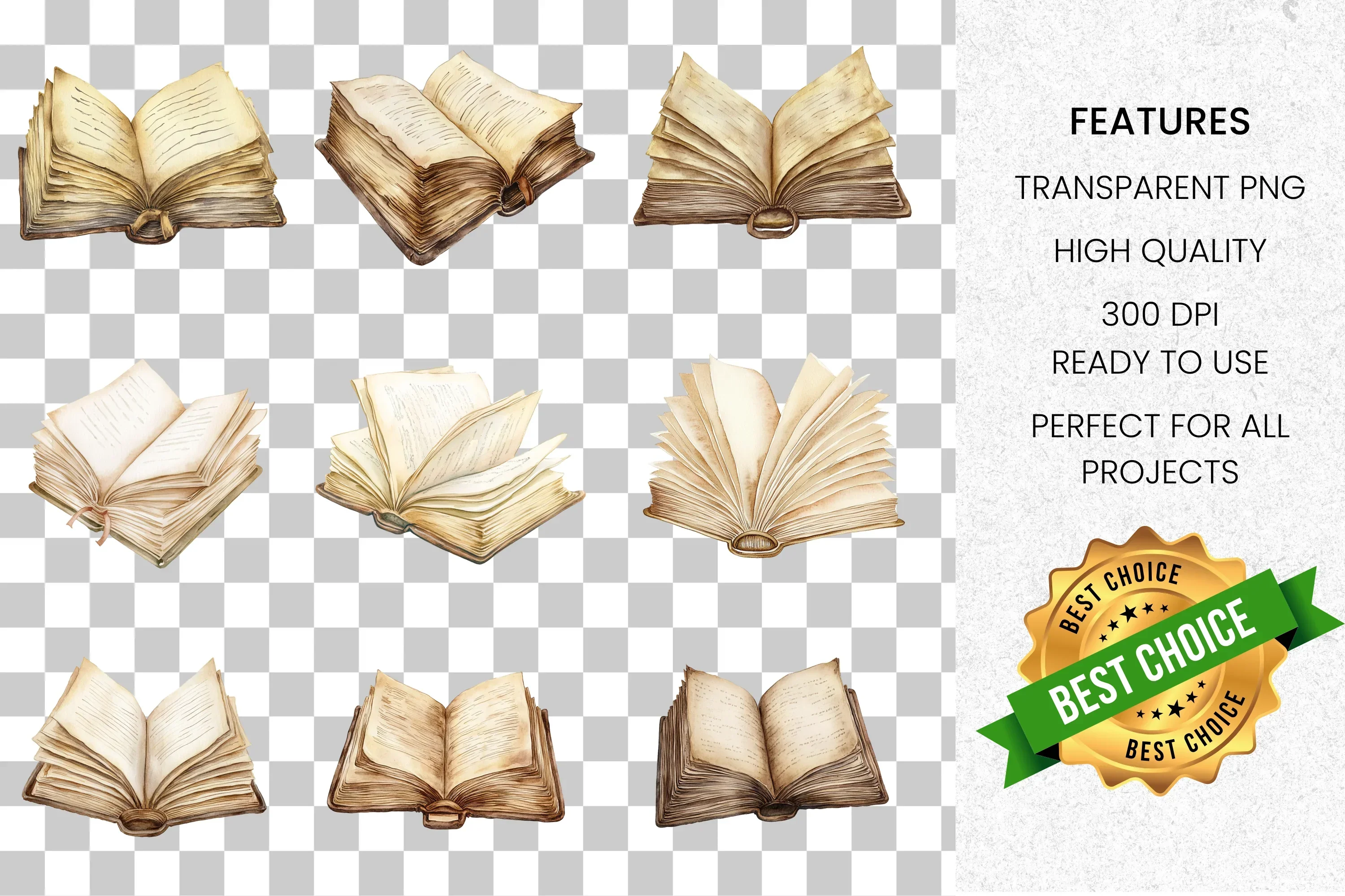 Vintage Books Clipart Bundle - Image 8