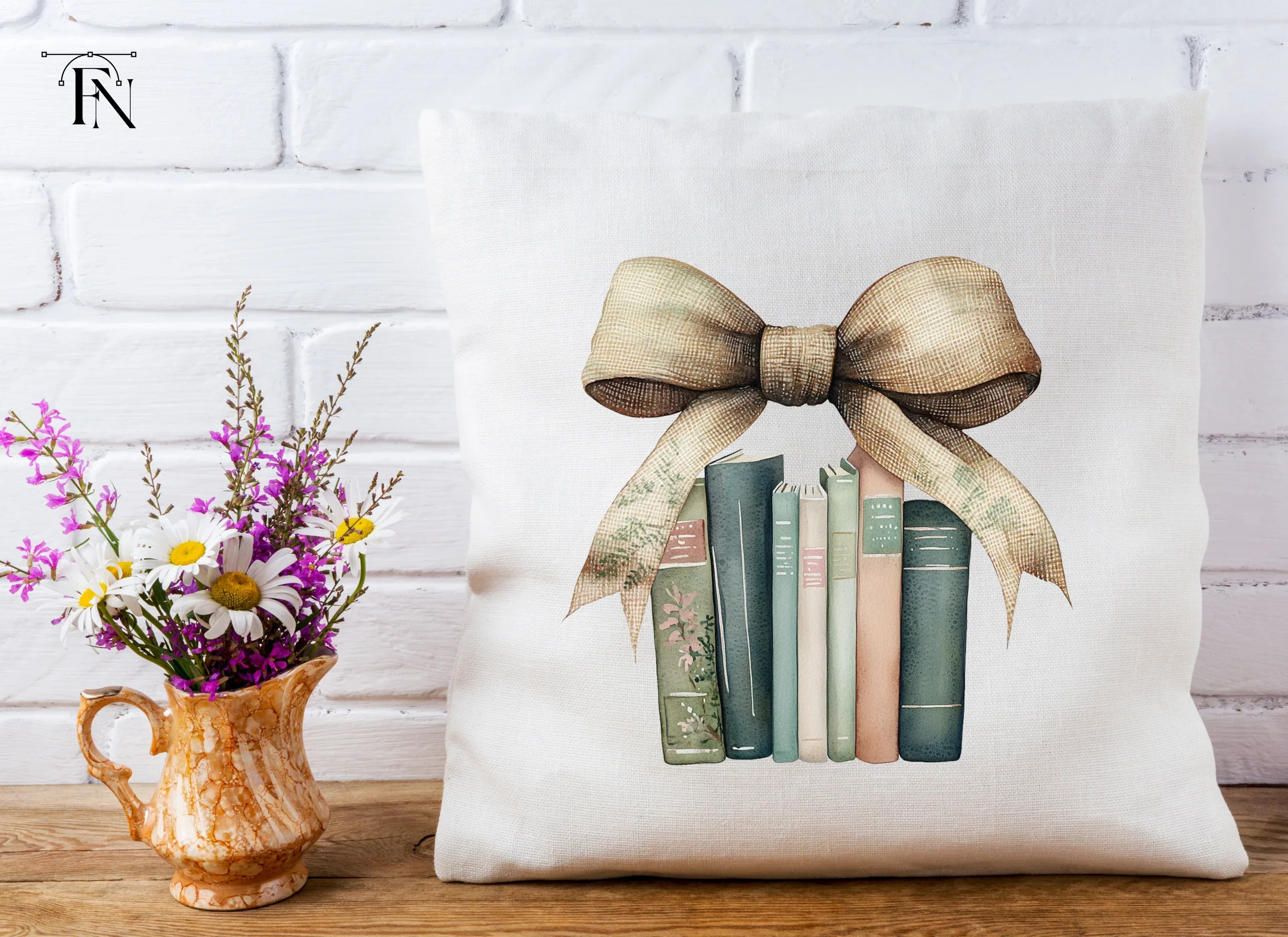 Vintage Books with Burlap Bow Clipart Bundle - Image 5