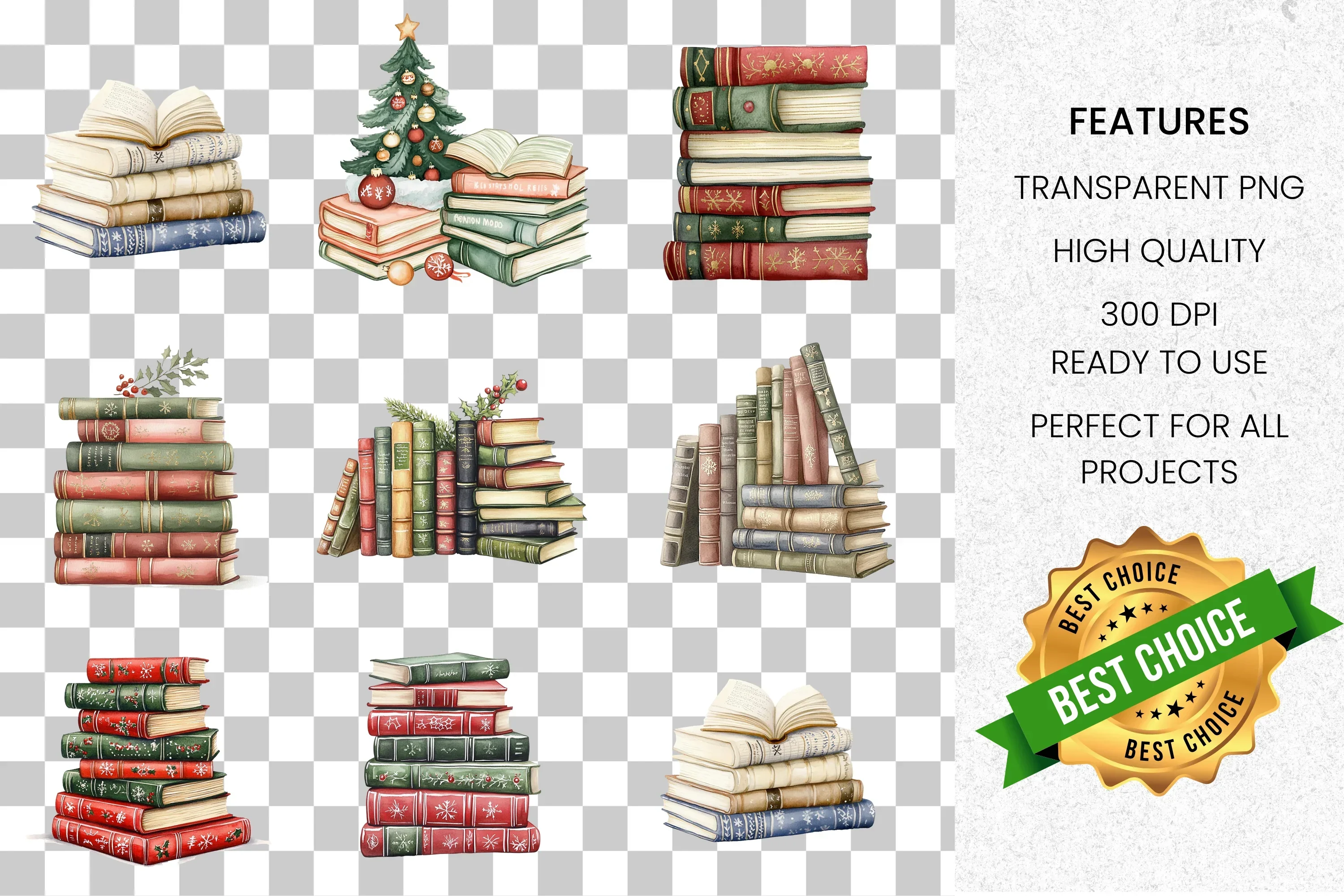 Vintage Christmas Books Clipart Bundle - Image 8