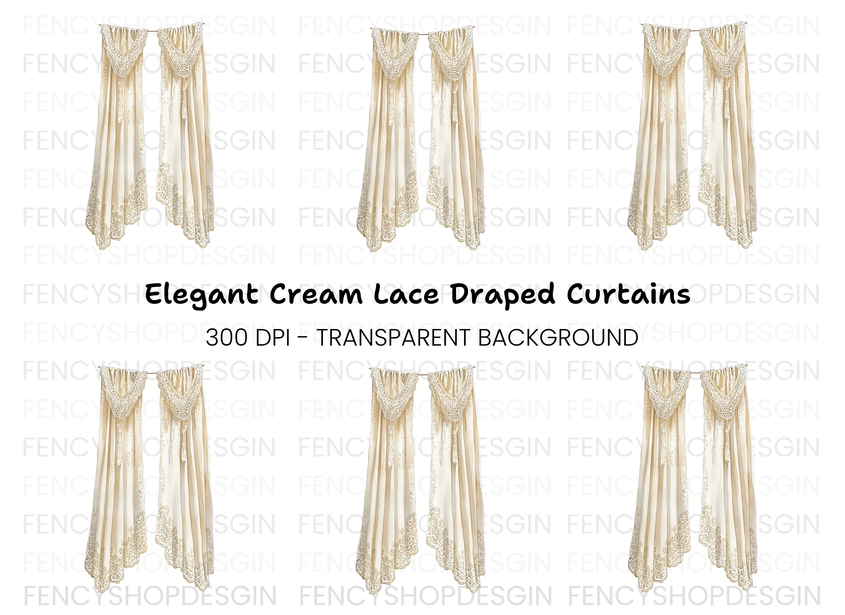 Vintage Cream Curtains Clipart Bundle