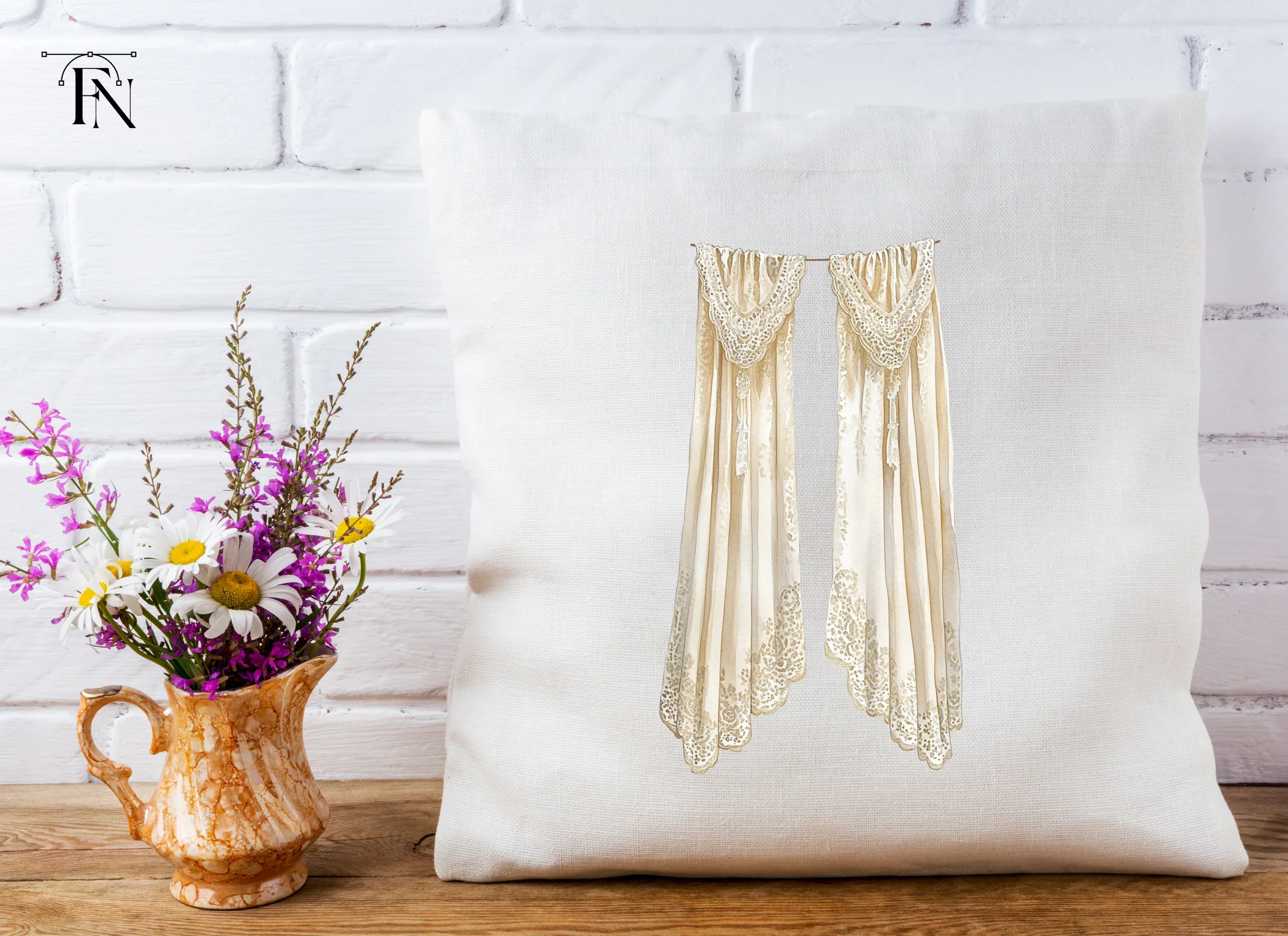 Vintage Cream Curtains Clipart Bundle - Image 5