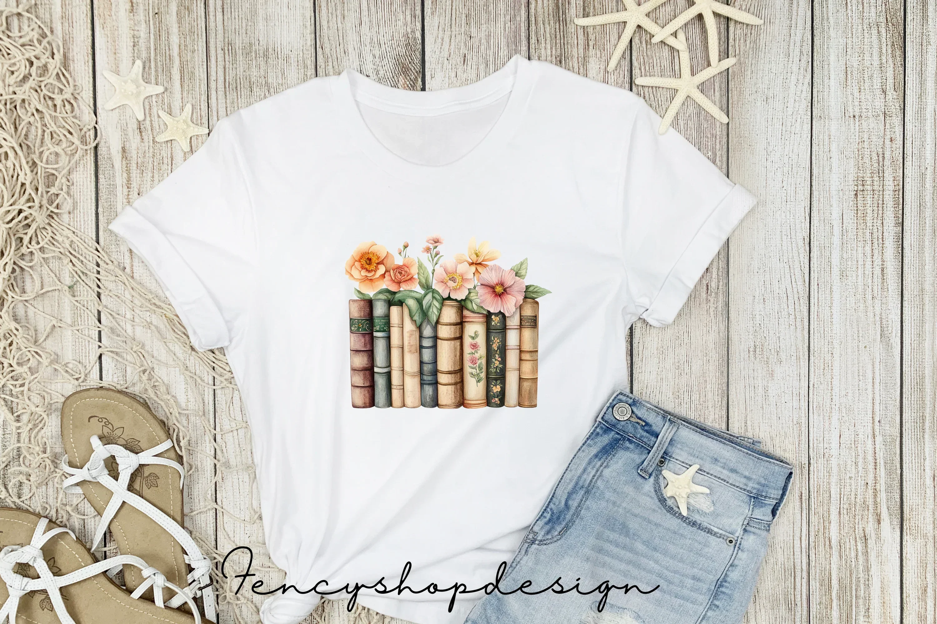 Vintage Floral Books Stack Clipart Bundle - Image 5