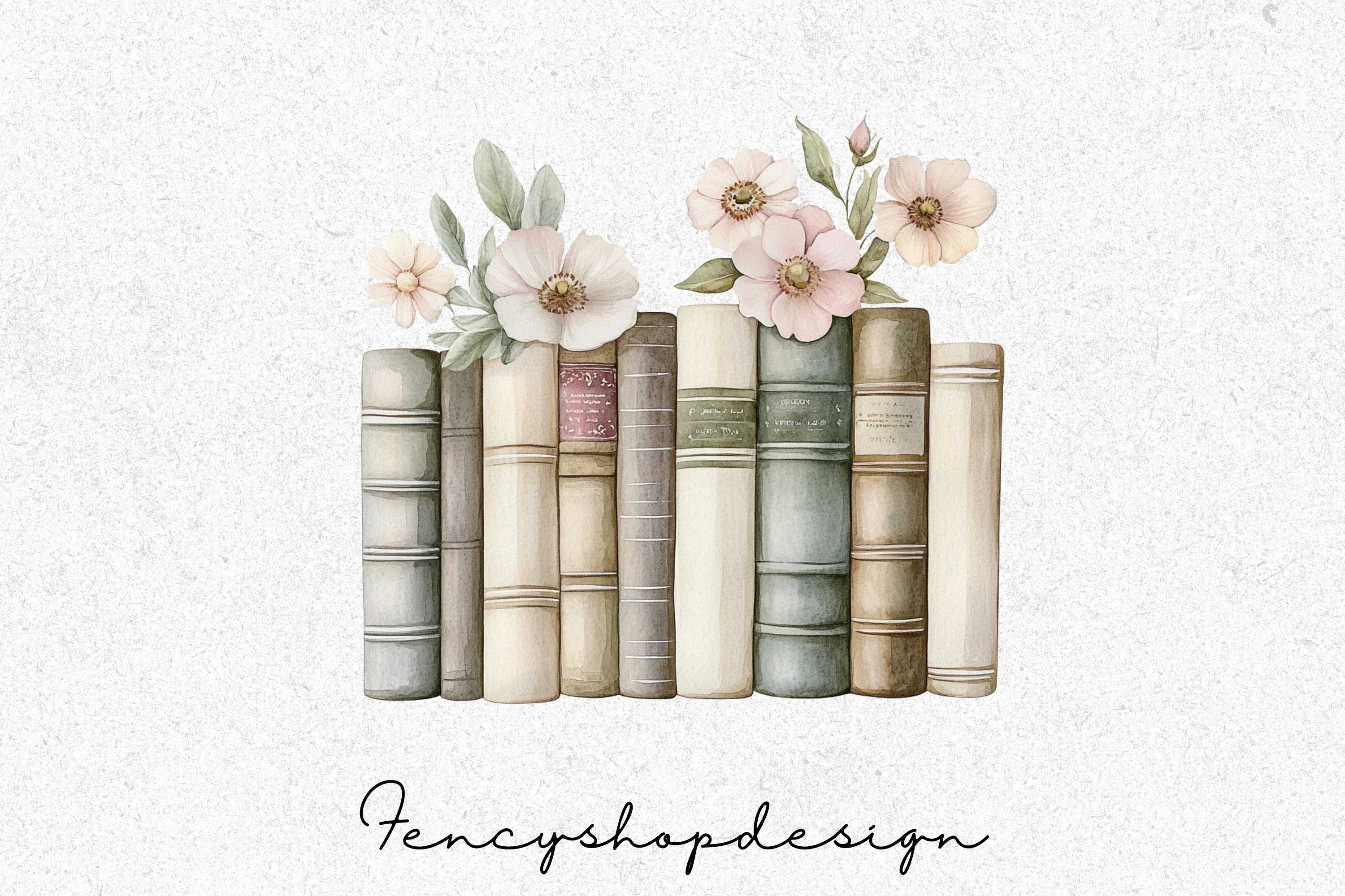 Vintage Floral Books Stack Clipart Bundle - Image 7