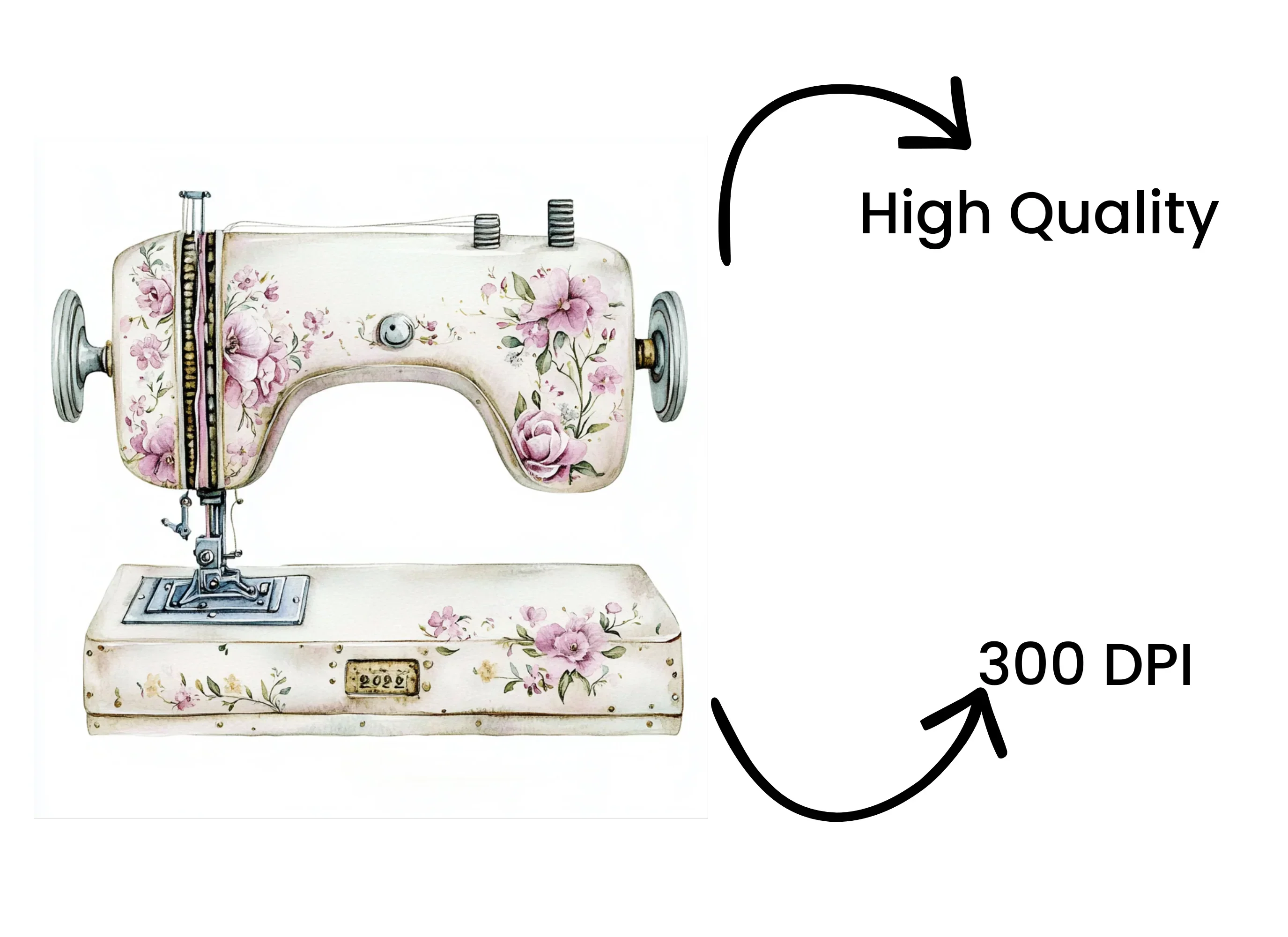 Vintage Floral Sewing Machine Clipart Bundle - Image 4