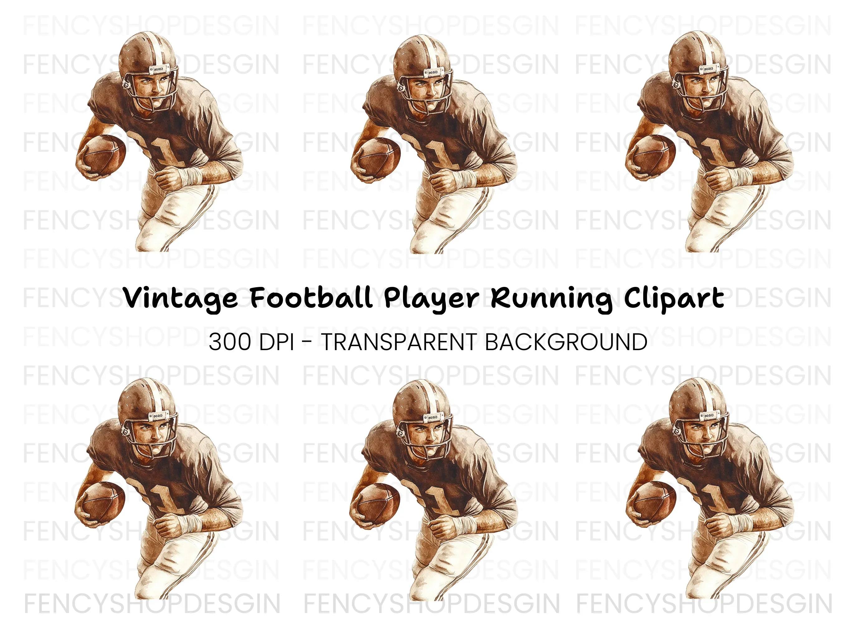 Vintage Football Player Clipart Bundle