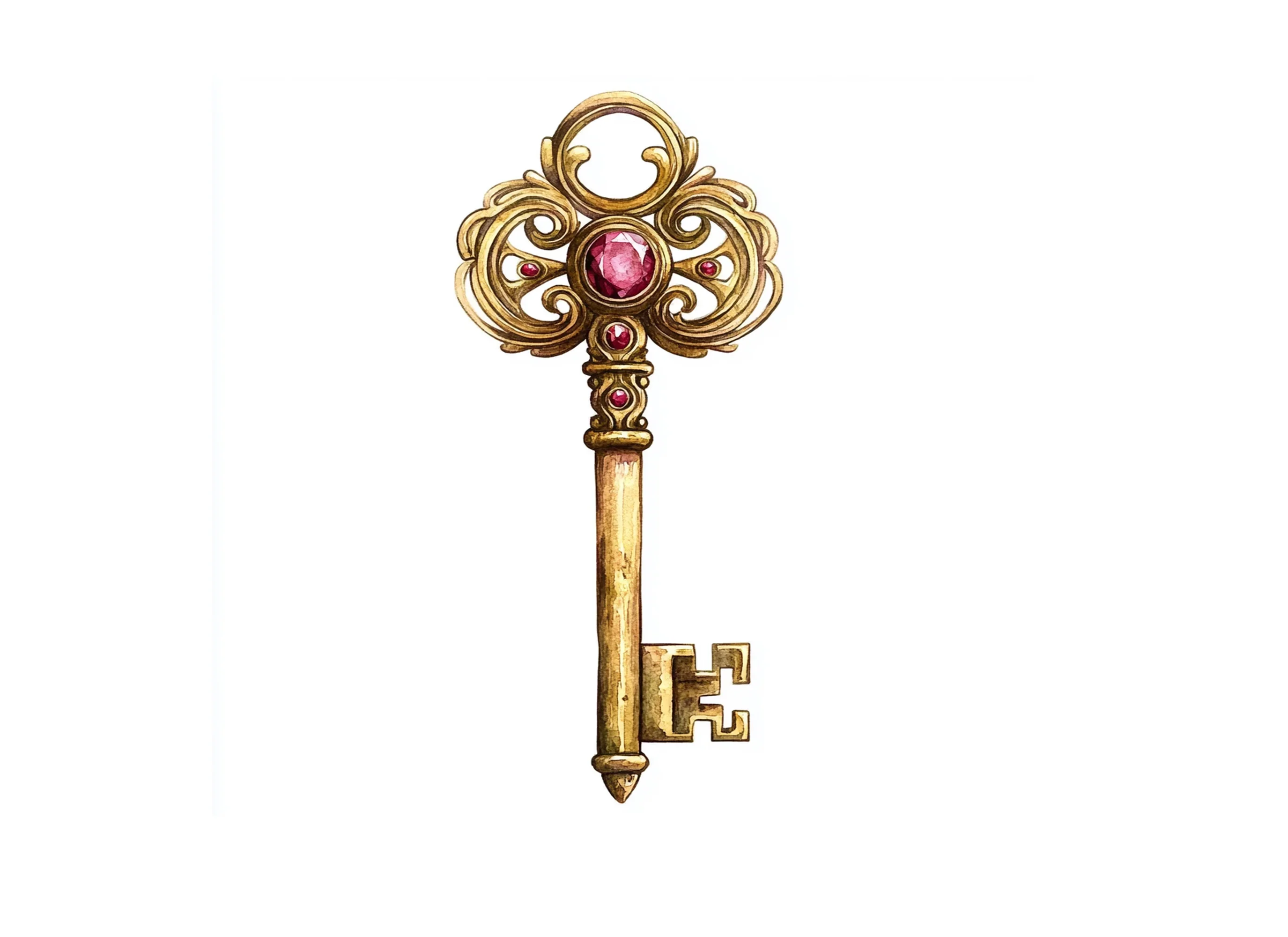 Vintage Golden Keys with Red Jewels Clipart Bundle - Image 3