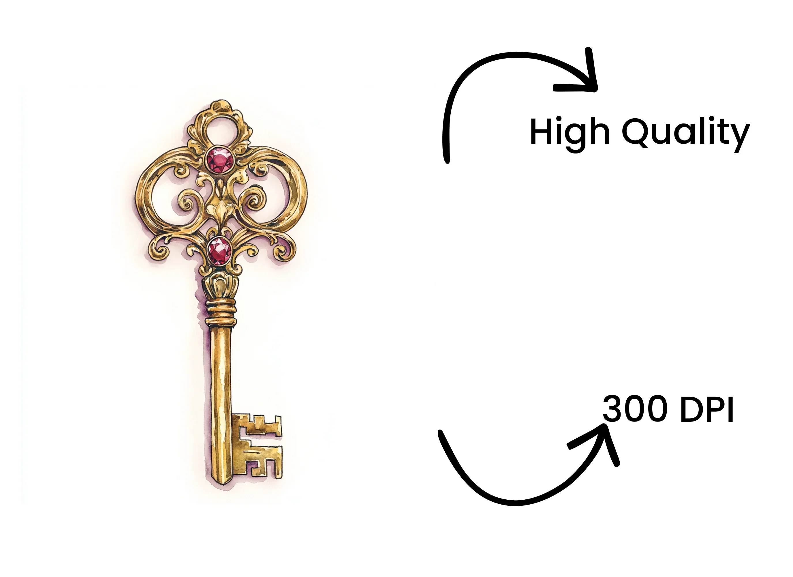Vintage Golden Keys with Red Jewels Clipart Bundle - Image 4