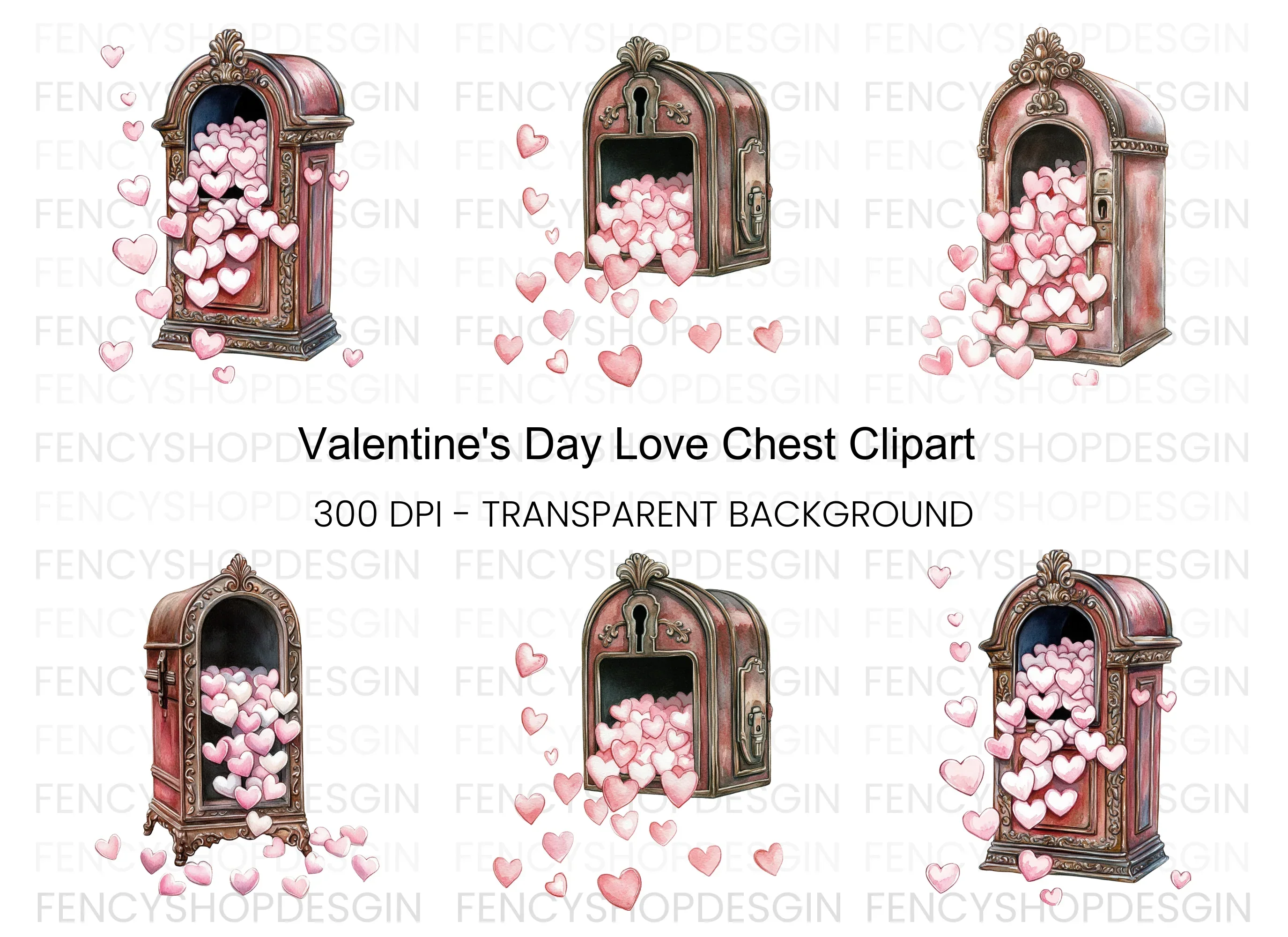 Vintage Heart Box Clipart Bundle