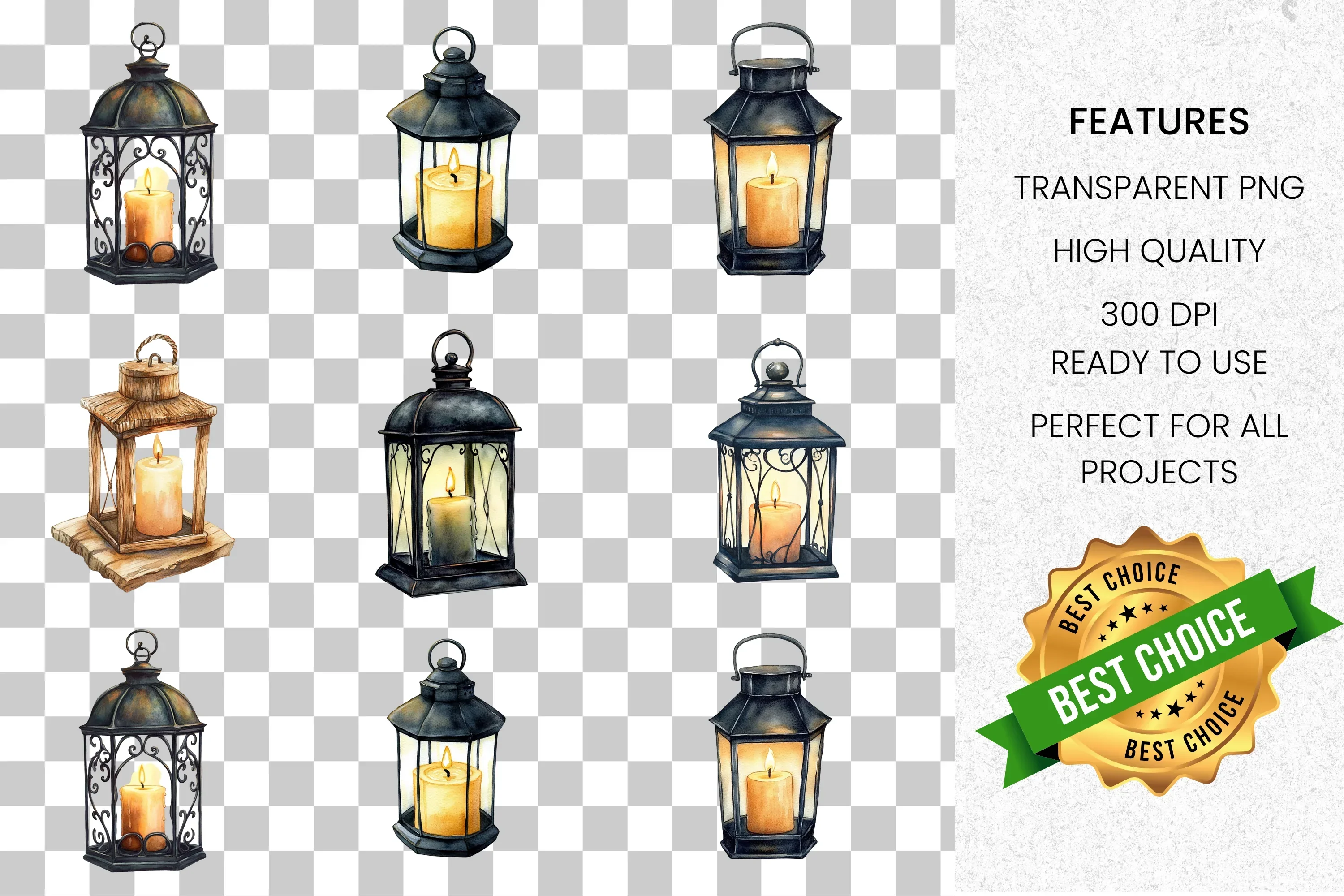 Vintage Lanterns Clipart Bundle - Image 2