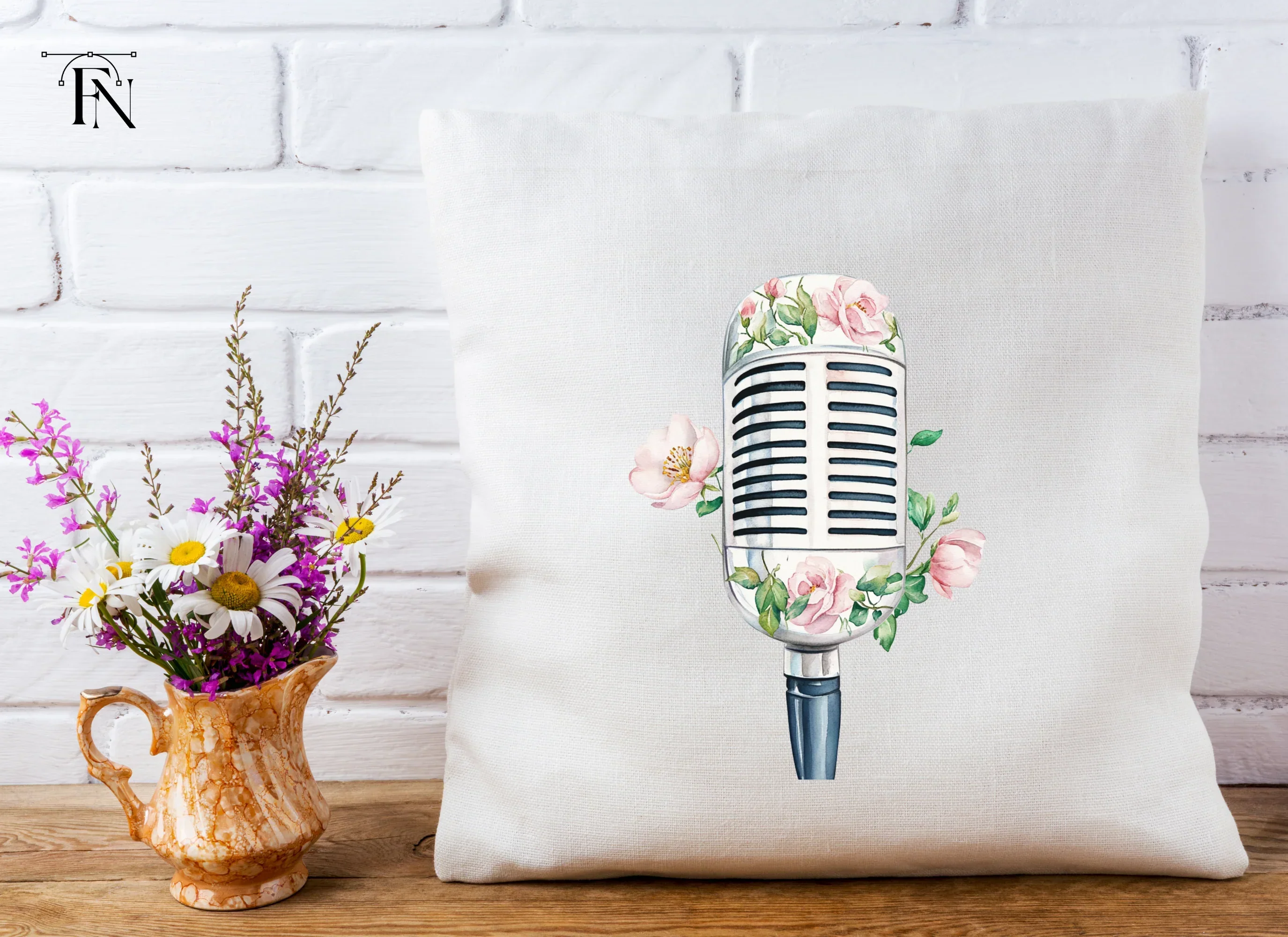 Vintage Microphones with Pink Flowers Clipart Bundle - Image 4