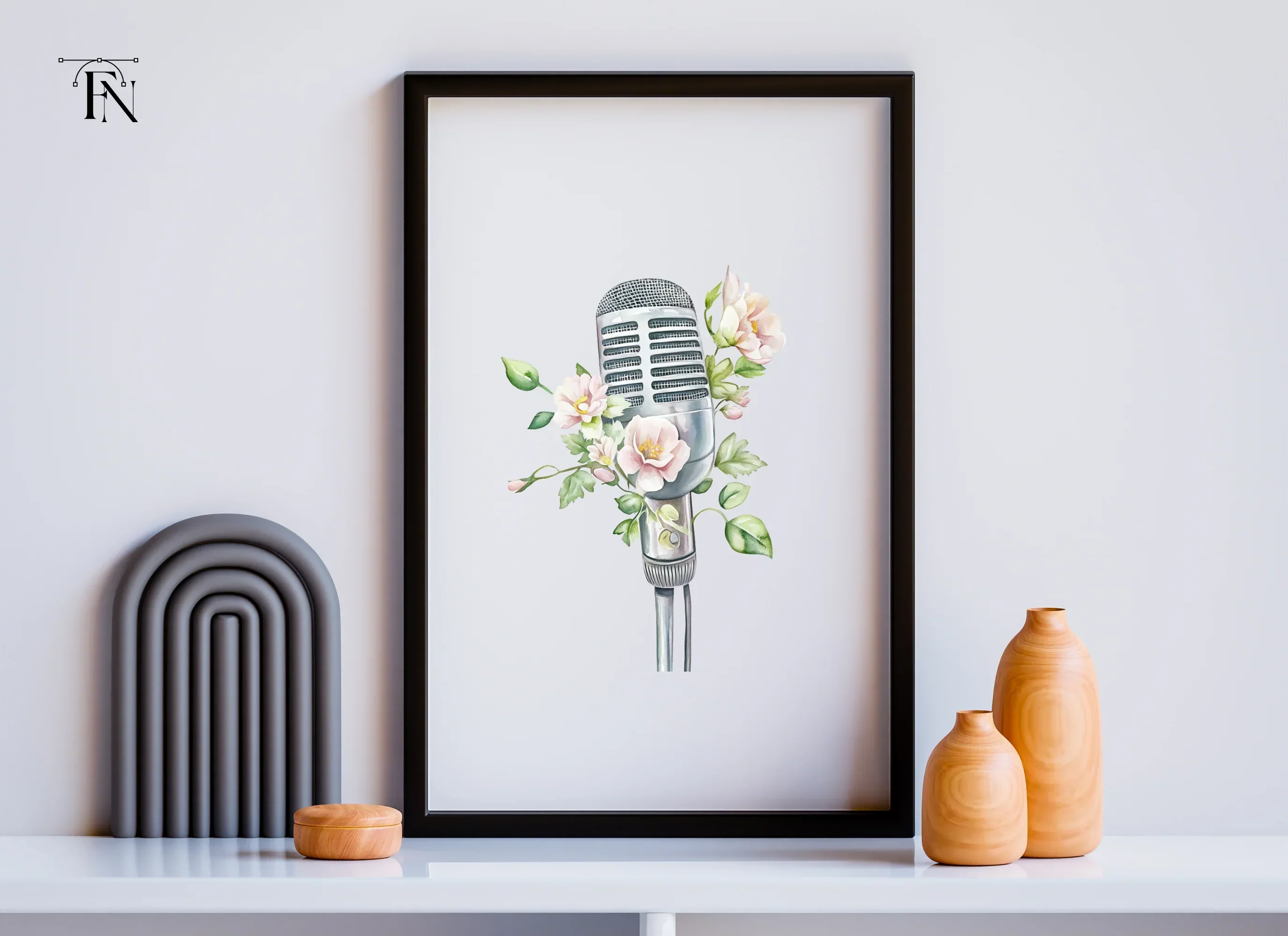 Vintage Microphones with Pink Flowers Clipart Bundle - Image 5