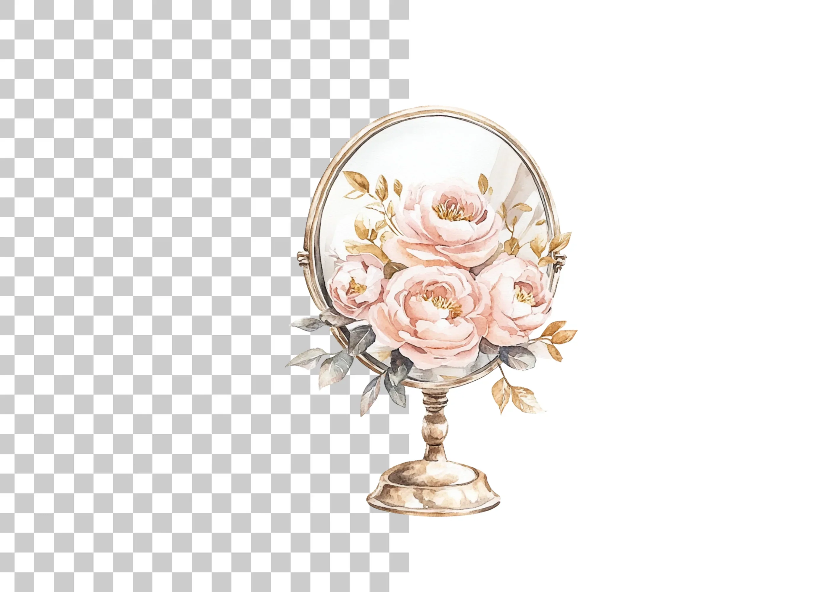 Vintage Mirror with Pink Roses Clipart Bundle - Image 2