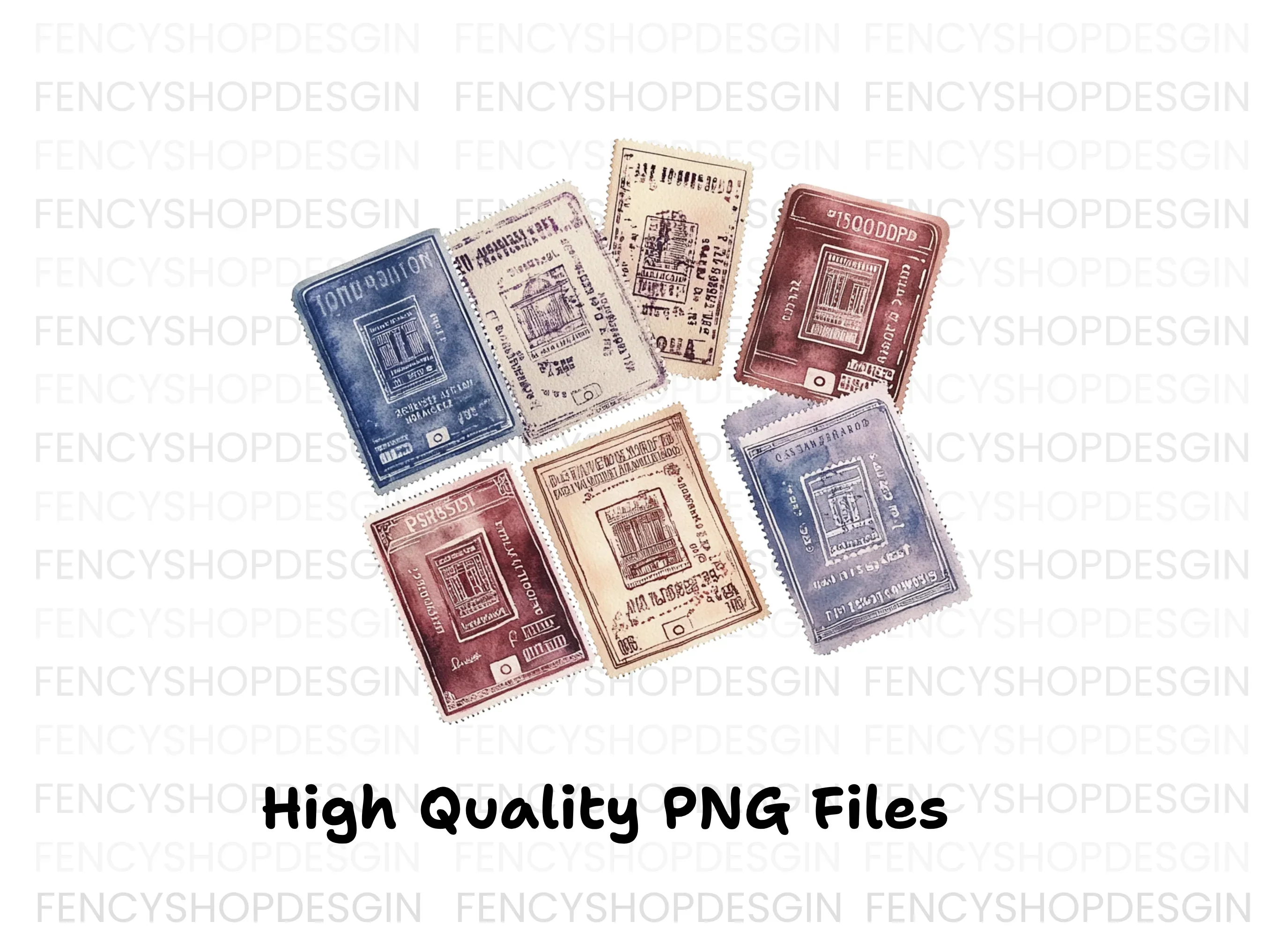 Vintage Passport Stamps Clipart Bundle - Image 3