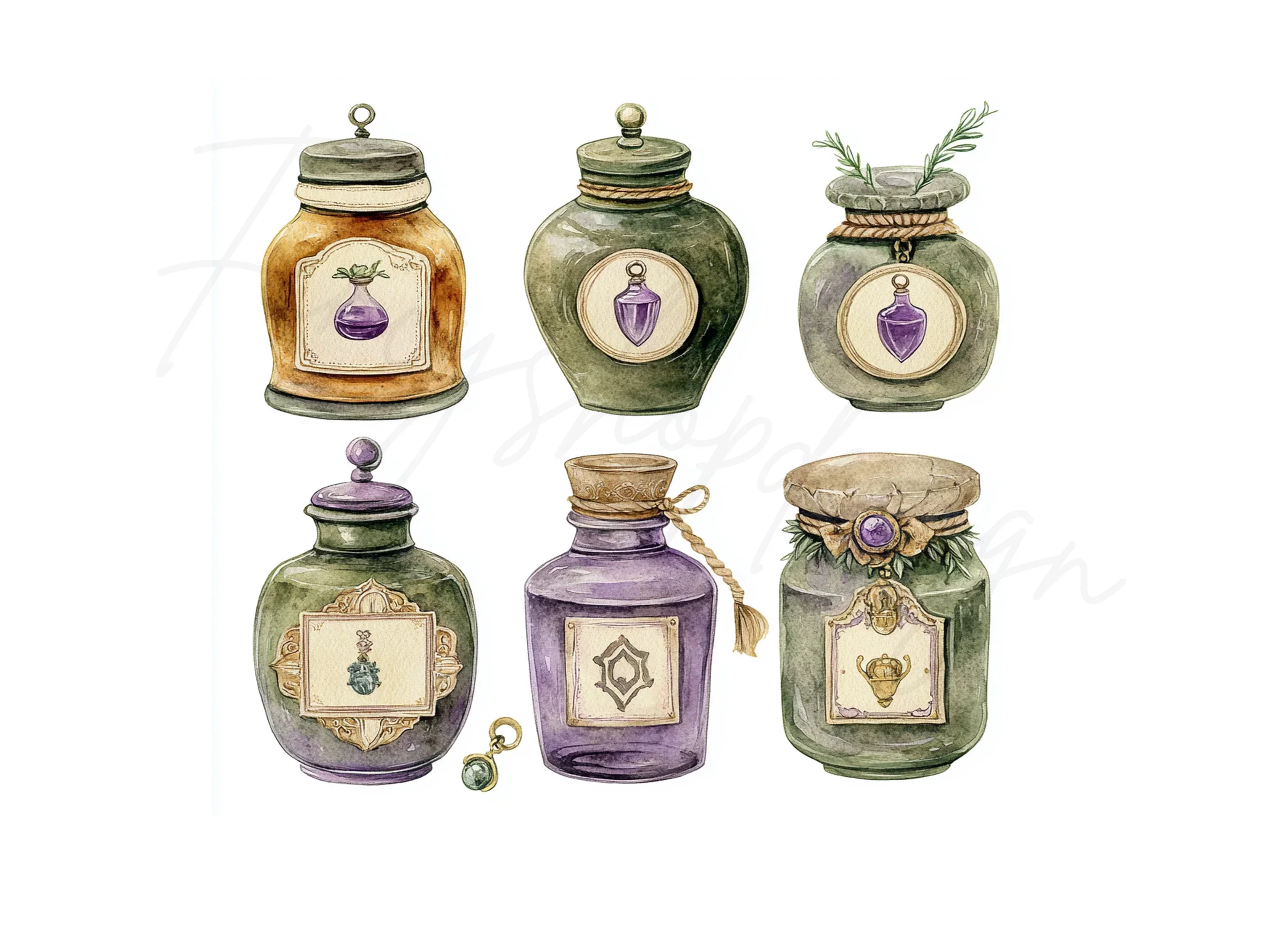 Vintage Potion Bottles Clipart Bundle - Image 2