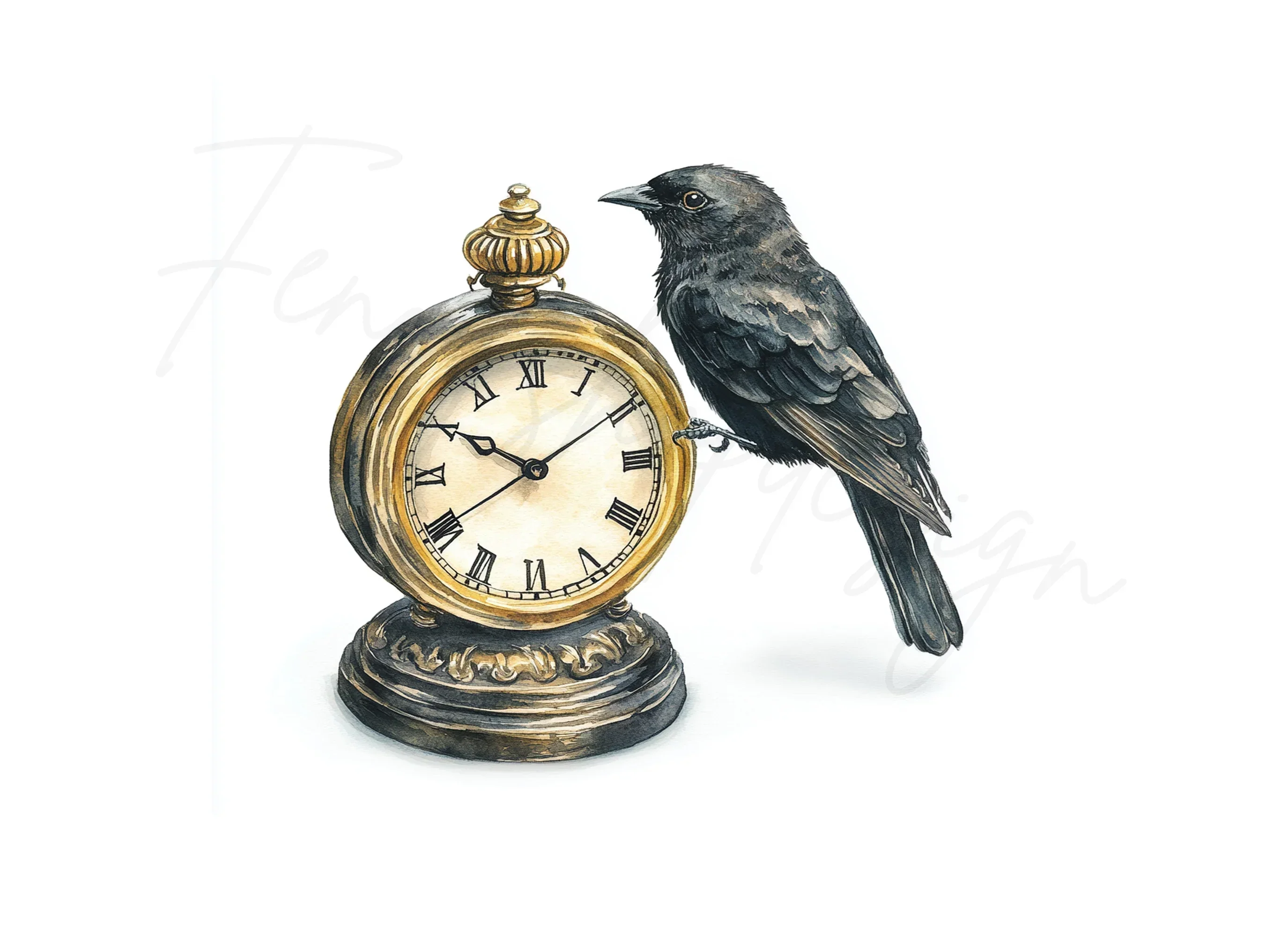 Vintage Raven Clock Clipart Bundle - Image 3
