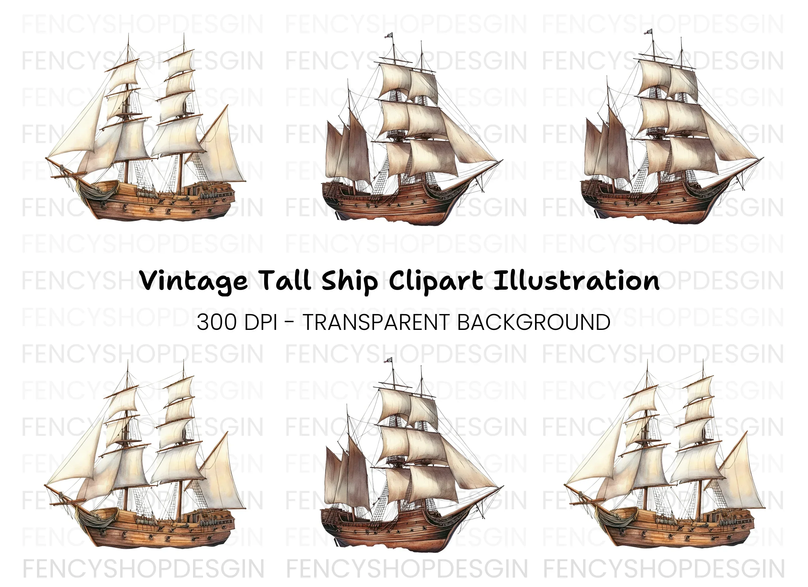 Vintage Sailing Ships Clipart Bundle
