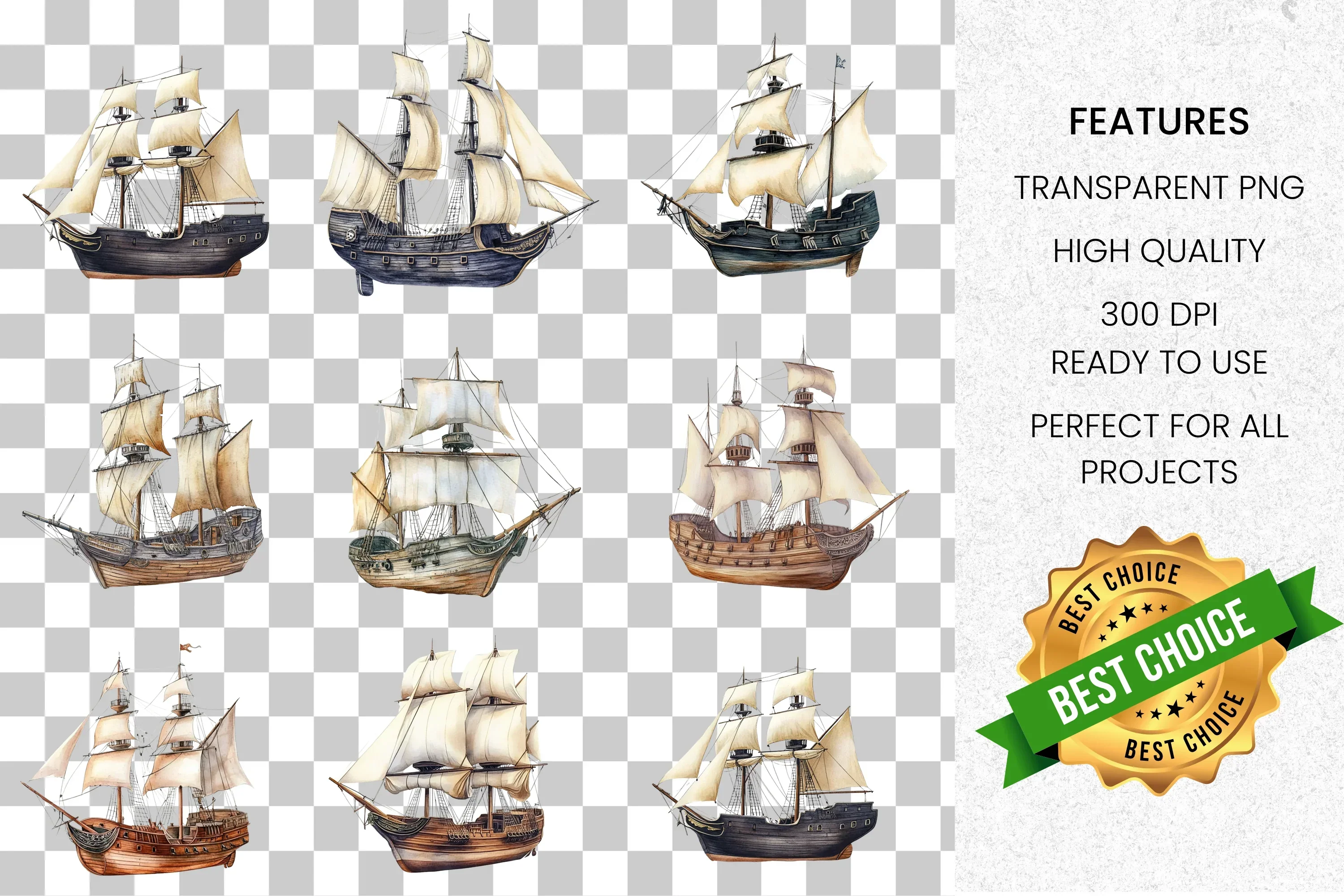 Vintage Sailing Ships Clipart Bundle - Image 2