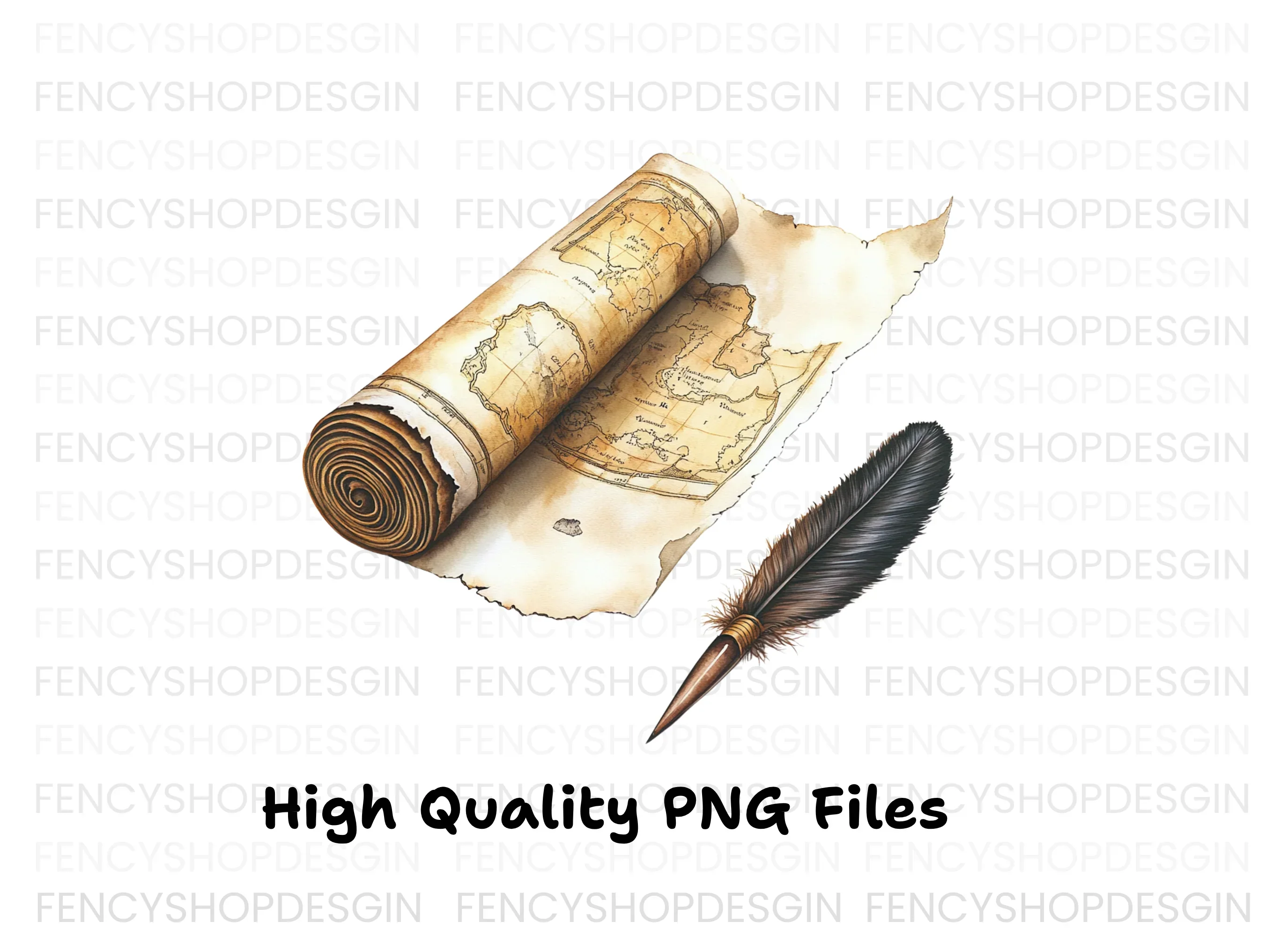 Vintage Scroll Maps & Quill Pen Clipart Bundle - Image 2