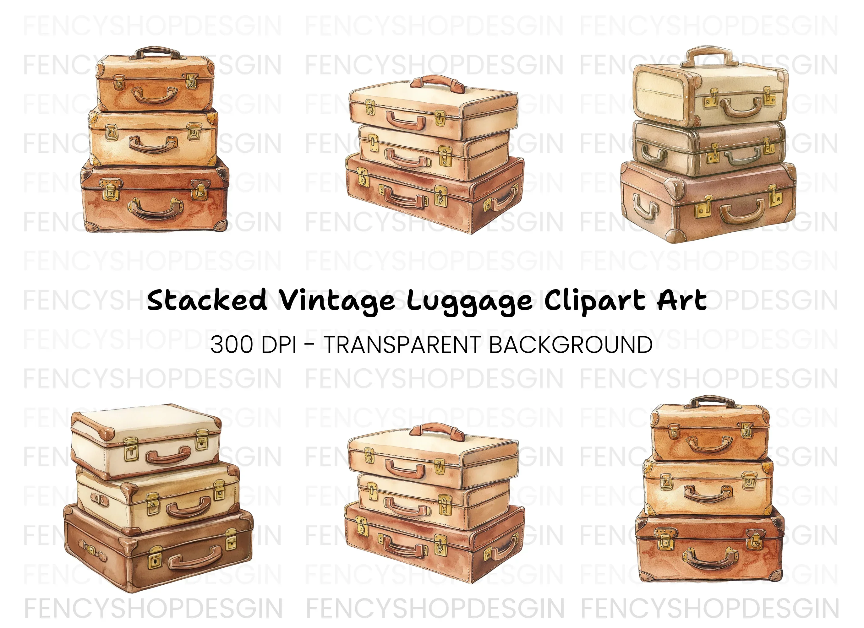 Vintage Suitcase Stack Clipart Bundle