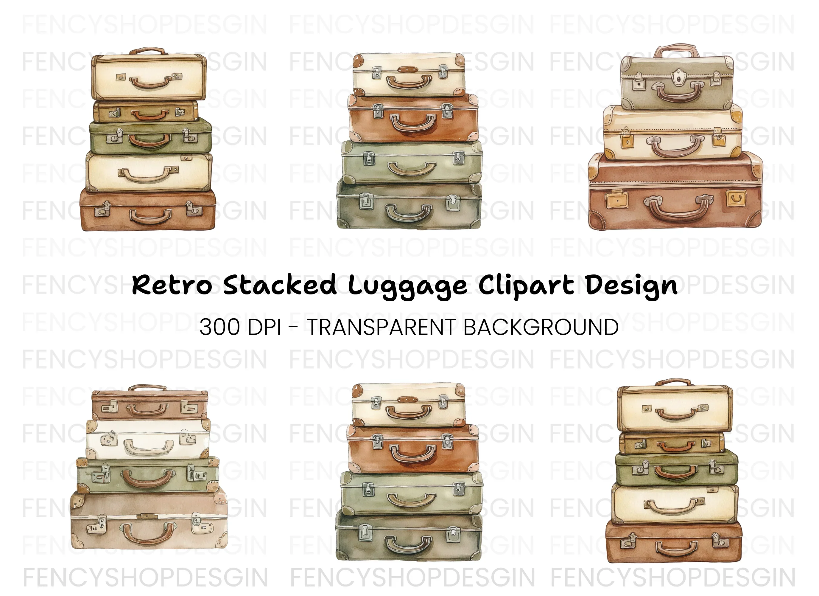 Vintage Suitcase Stacks Clipart Bundle