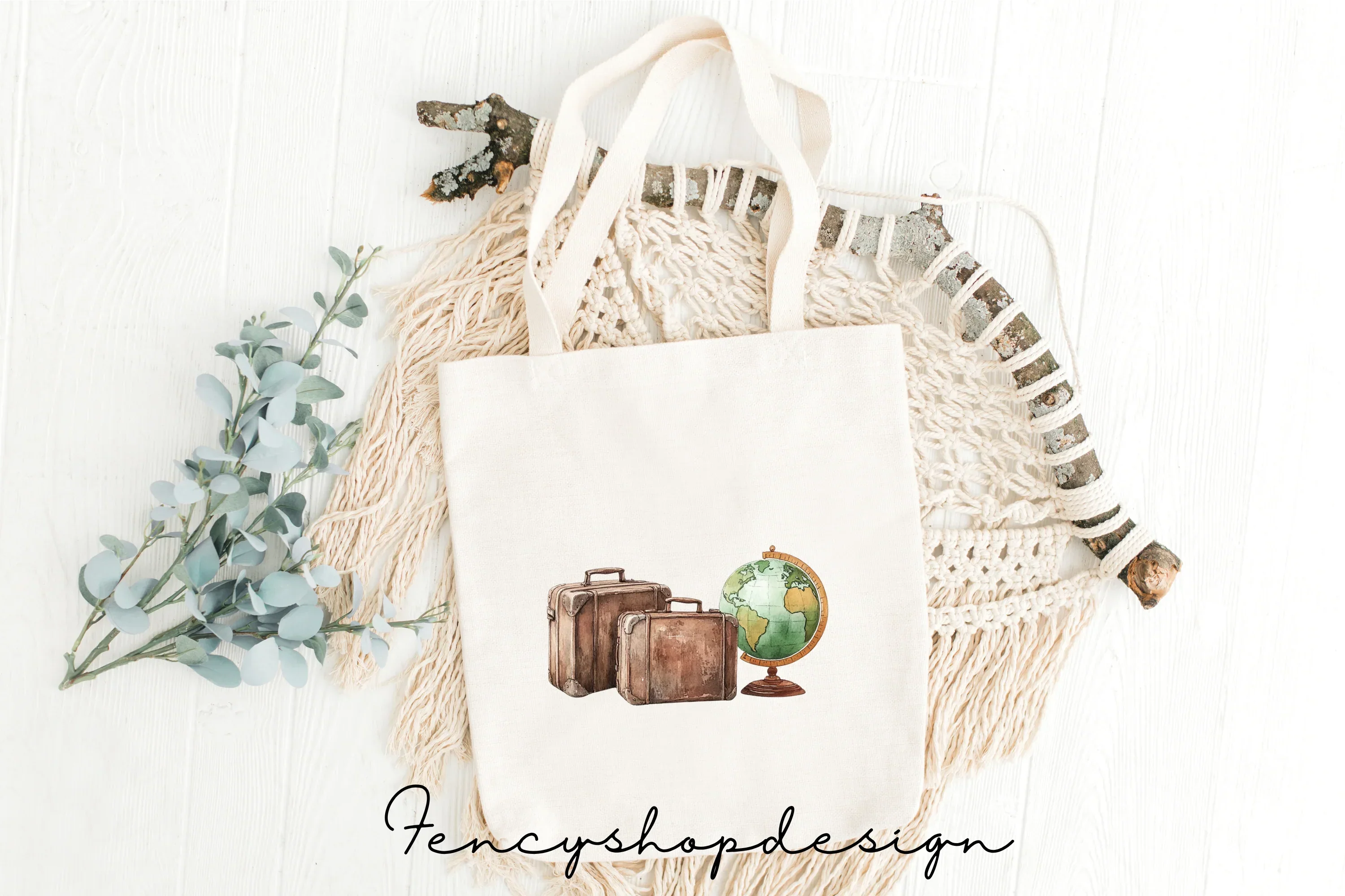 Vintage Travel Suitcase Globe Clipart Bundle - Image 2