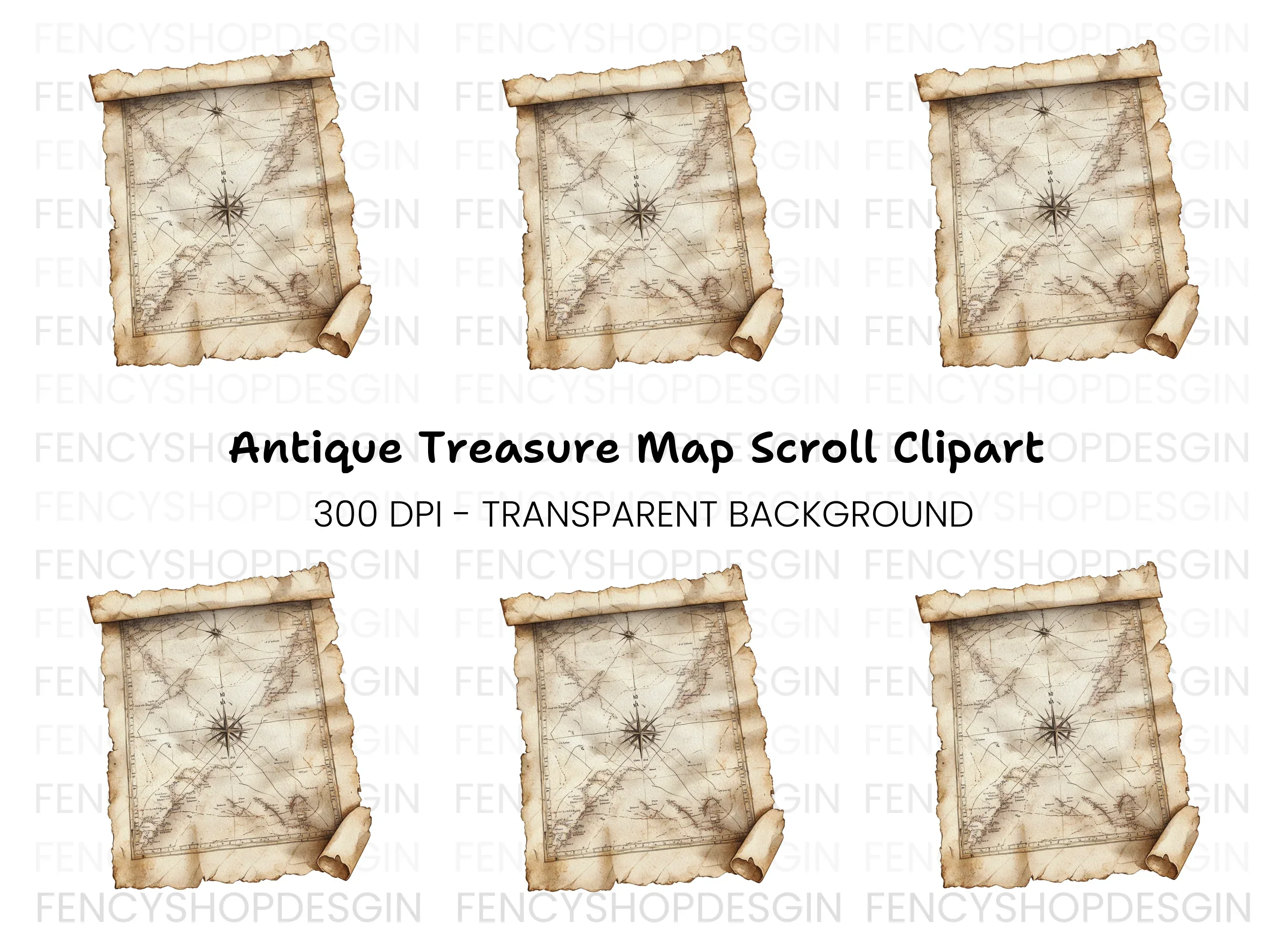 Vintage Treasure Map Clipart Bundle