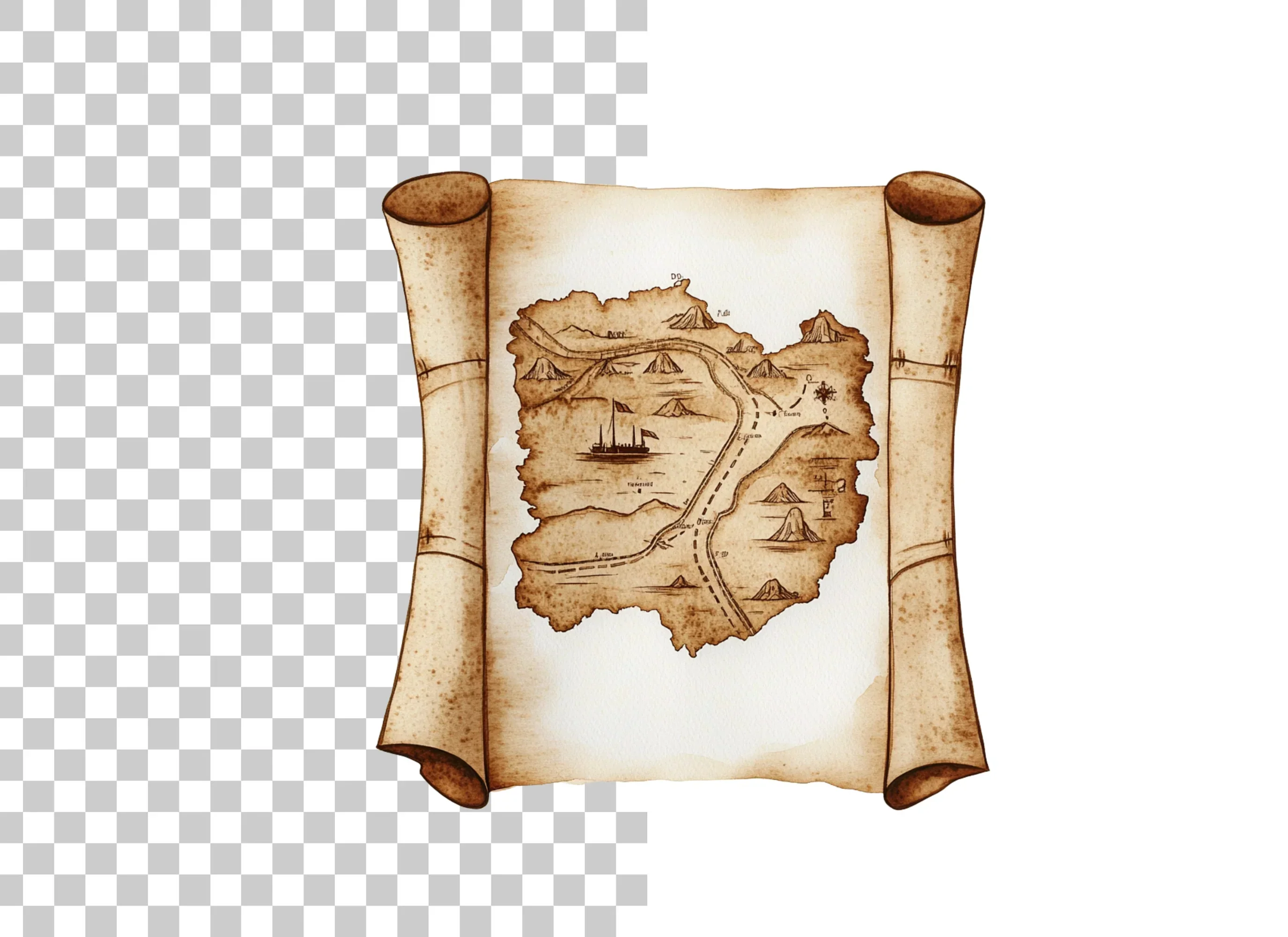 Vintage Treasure Map Scroll Clipart Bundle - Image 2