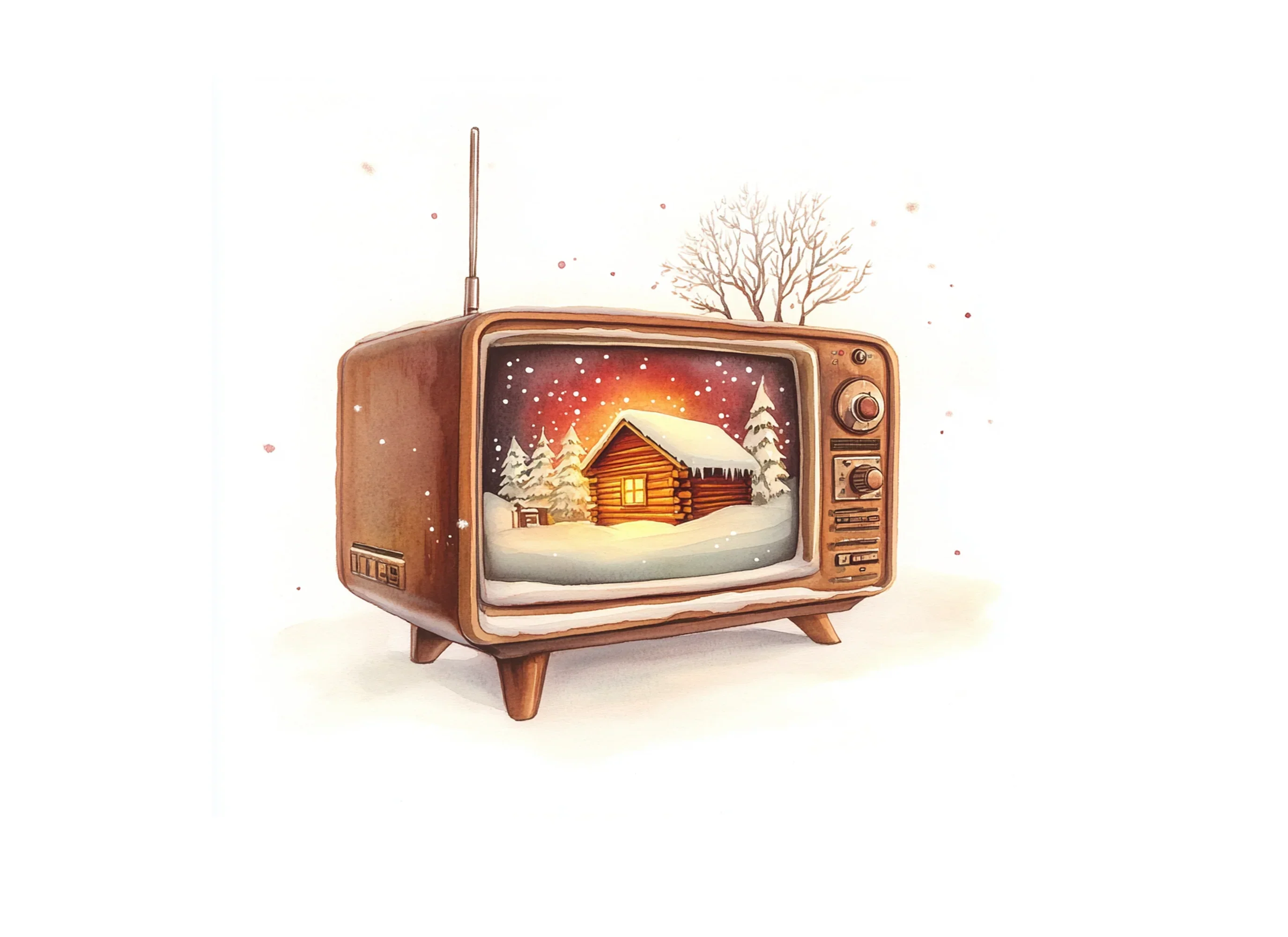 Vintage TV Winter Cabin Clipart Bundle - Image 3