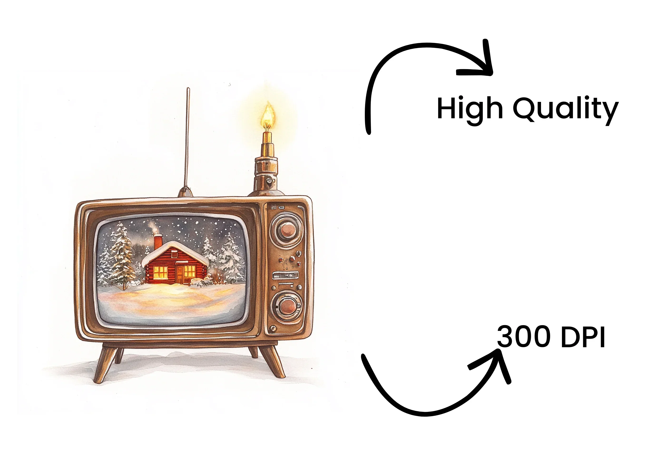 Vintage TV Winter Cabin Clipart Bundle - Image 4