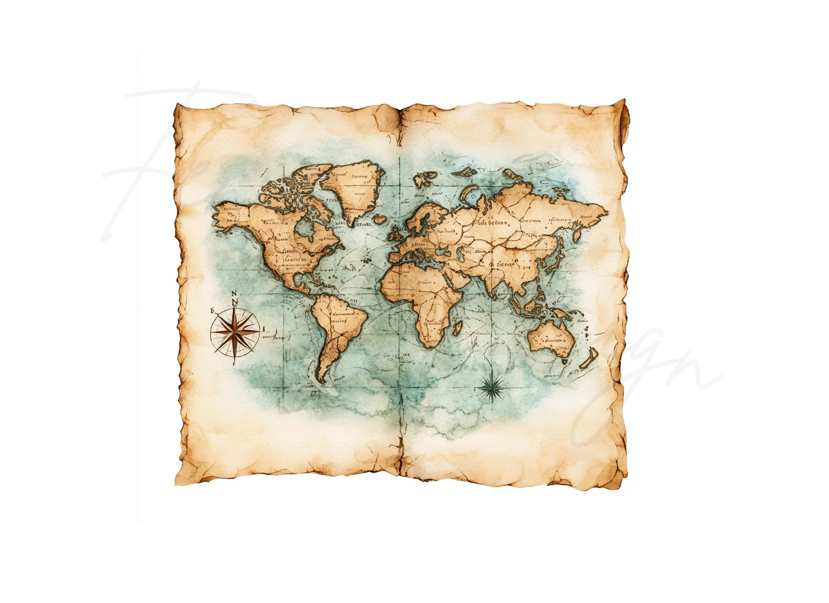 Vintage World Map Clipart Bundle - Image 2