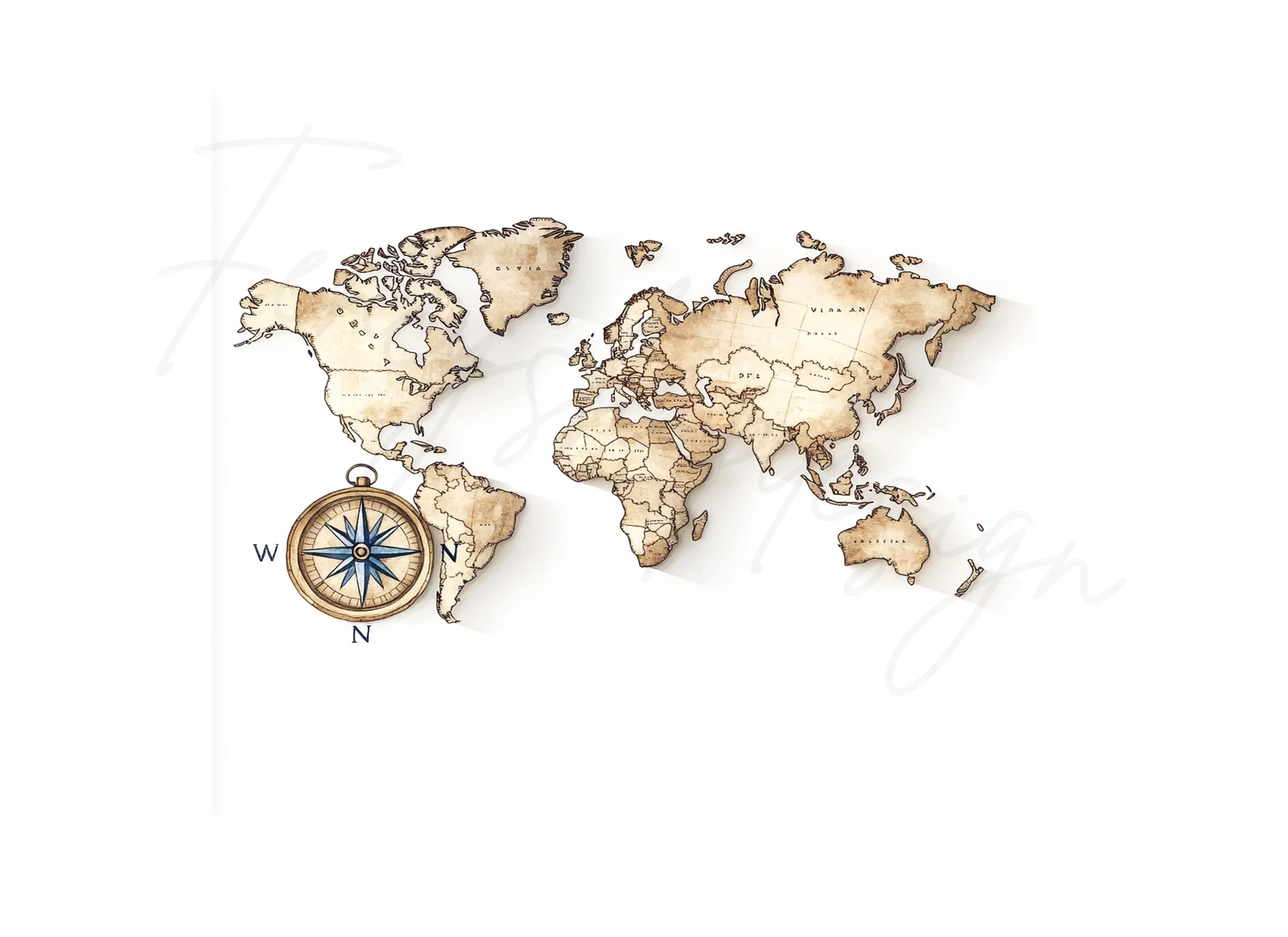 Vintage World Map Compass Clipart Bundle - Image 2