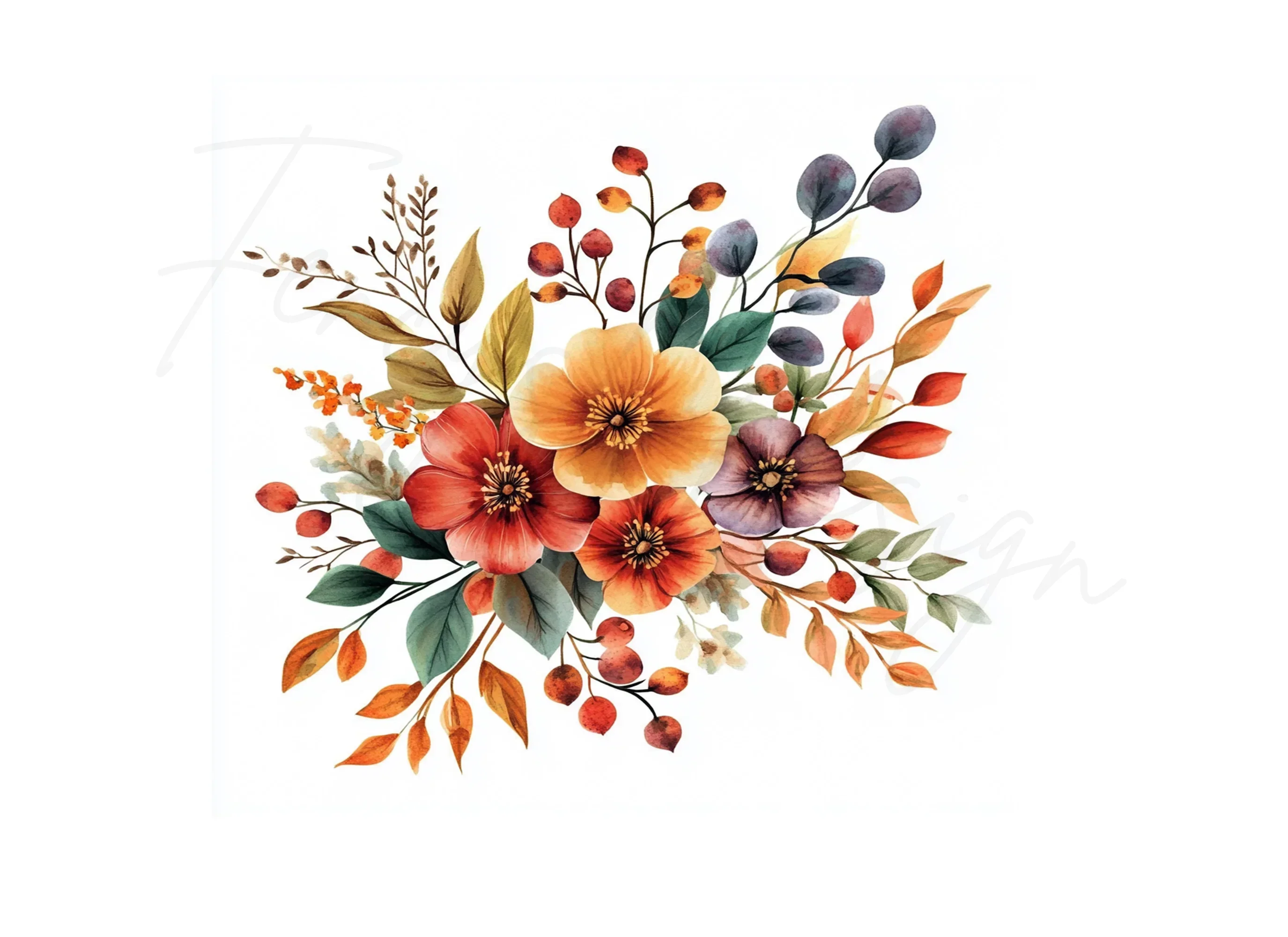 Warm Toned Autumn Flower Bouquets Clipart Bundle - Image 3