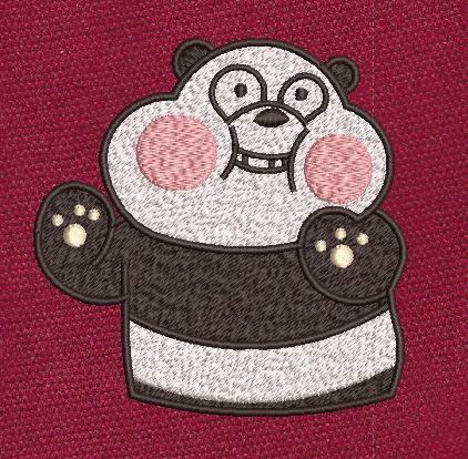 Waving Panda Black & White Embroidery Design
