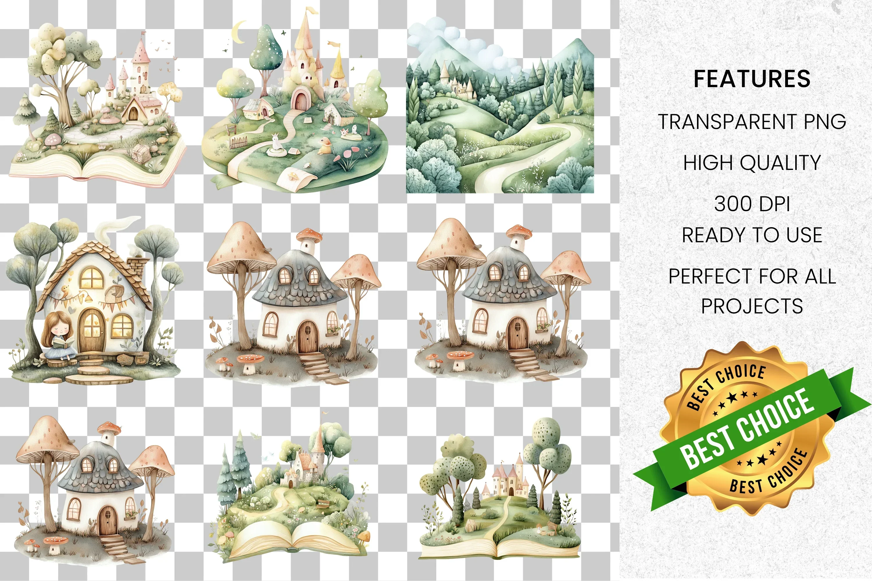 Whimsical Fairytale Village Clipart Bundle - Image 2