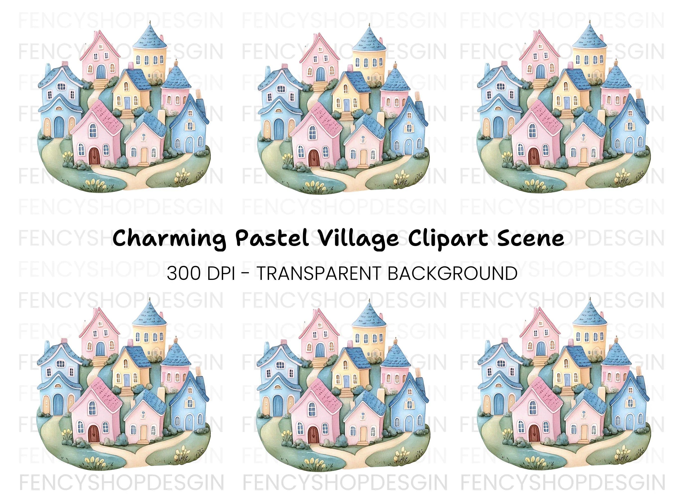 Whimsical Hillside Village Clipart Bundle