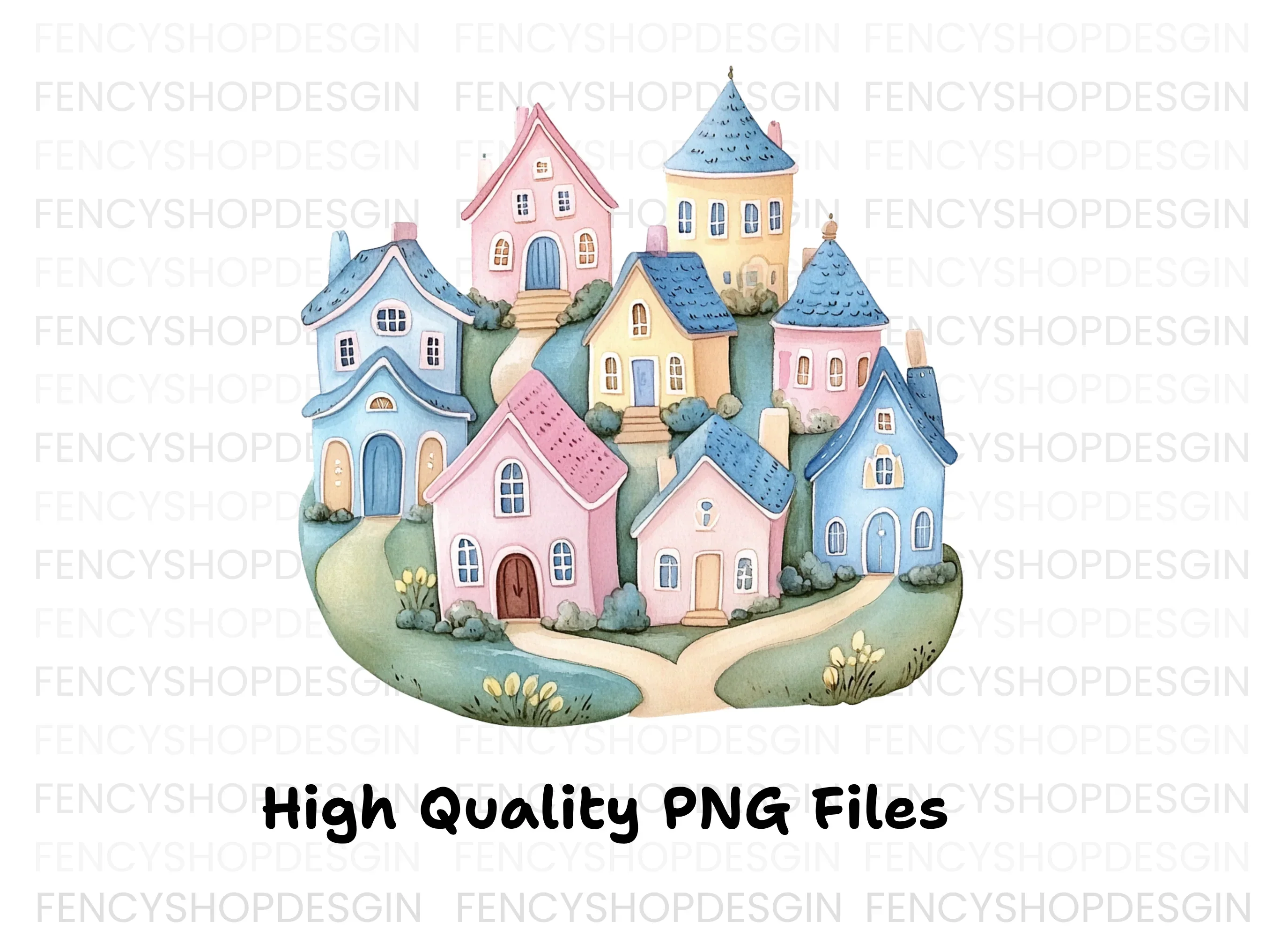Whimsical Hillside Village Clipart Bundle - Image 3
