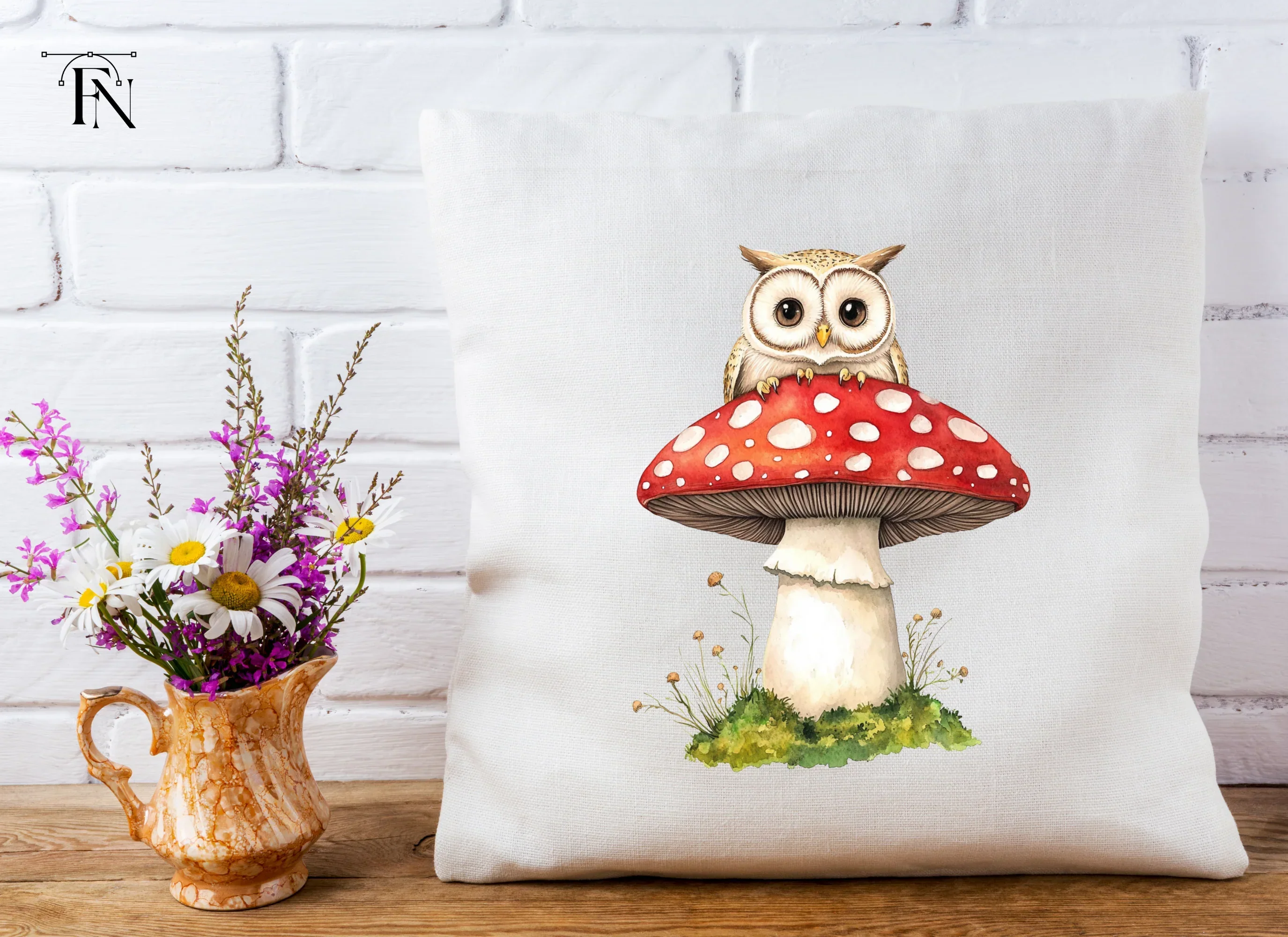 Whimsical Owls on Mushroom Clipart Bundle - Image 3