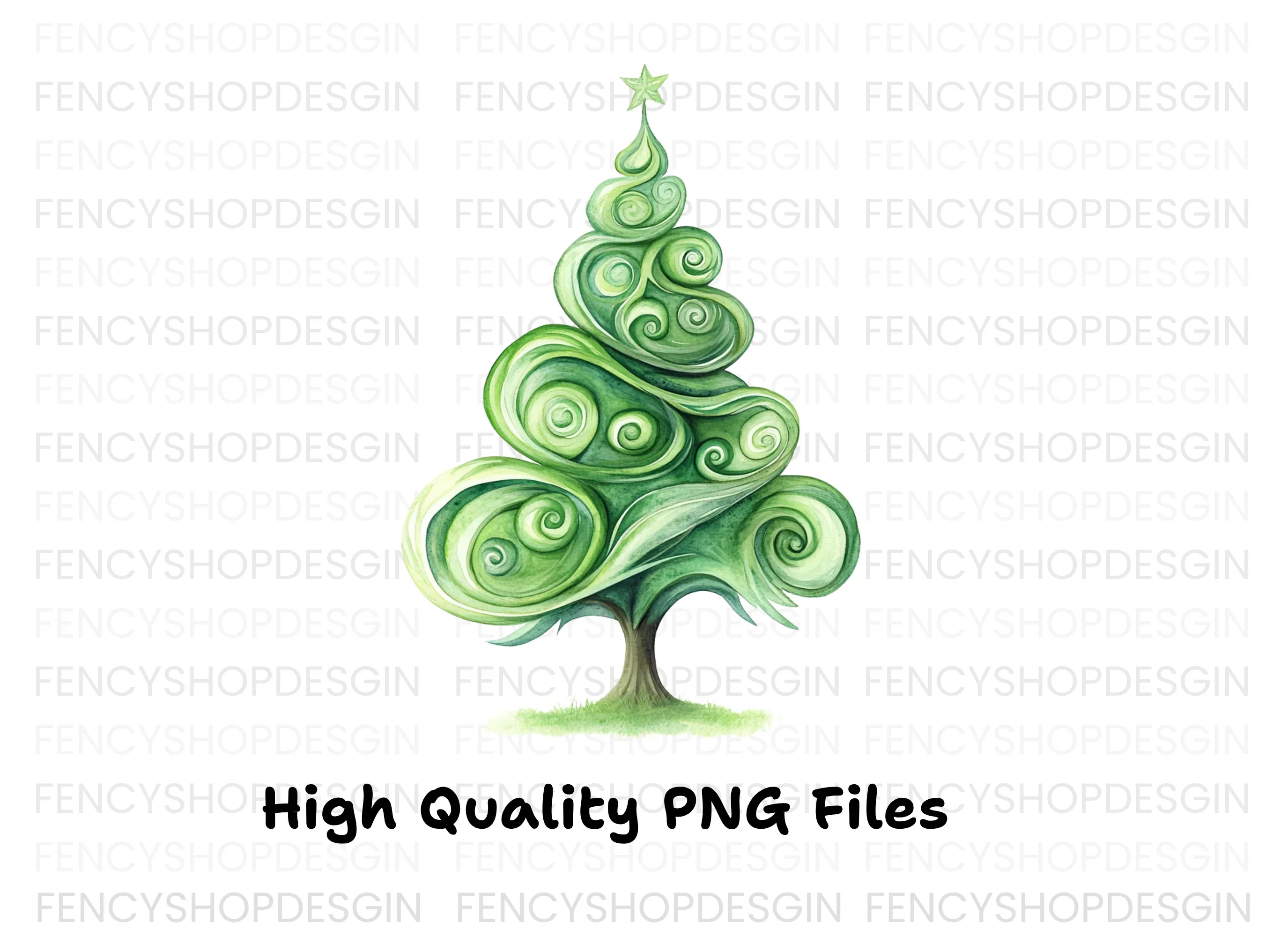 Whimsical Swirl Christmas Tree Clipart Bundle - Image 2