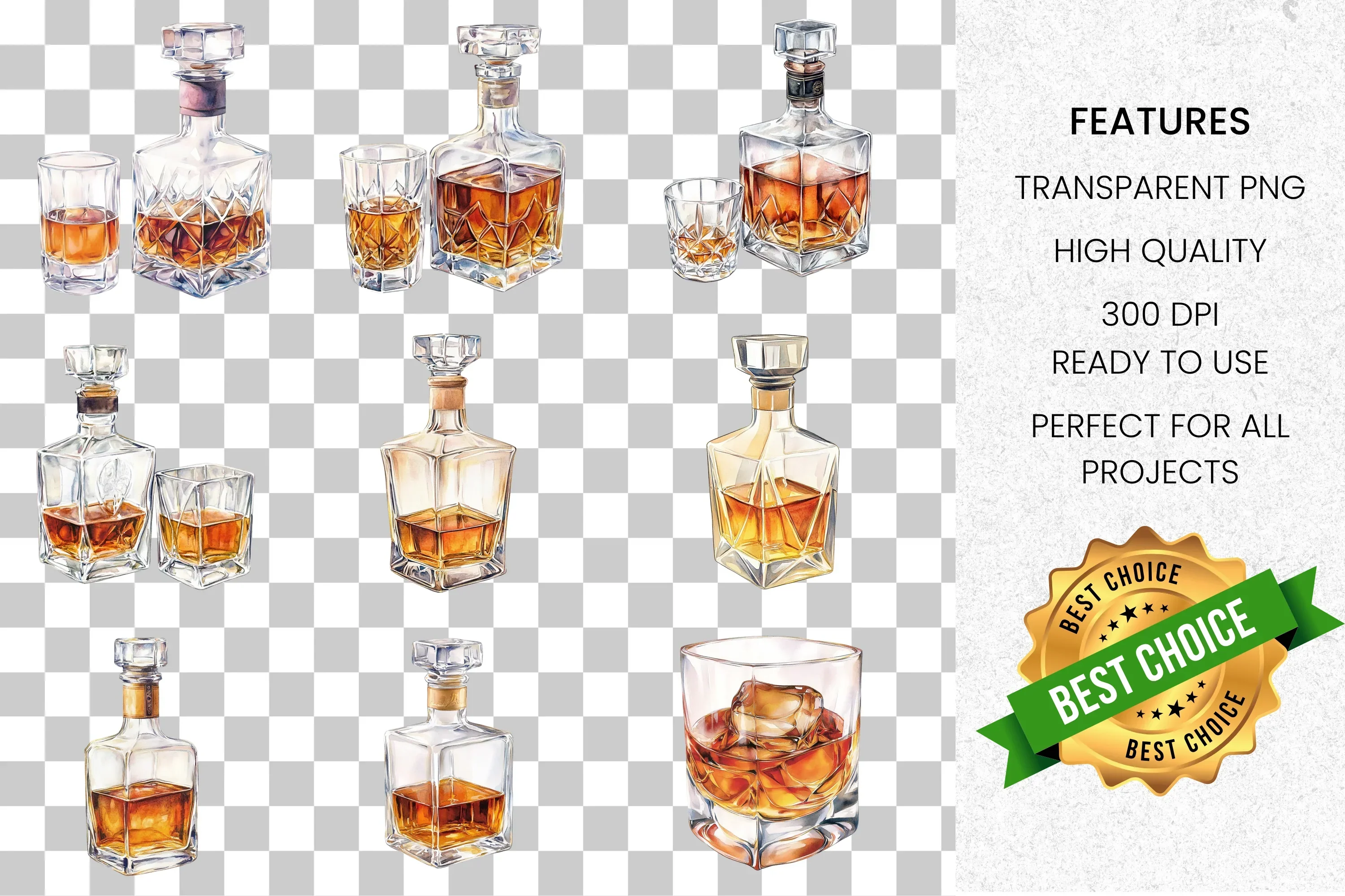 Whiskey Decanter Clipart Bundle - Image 2